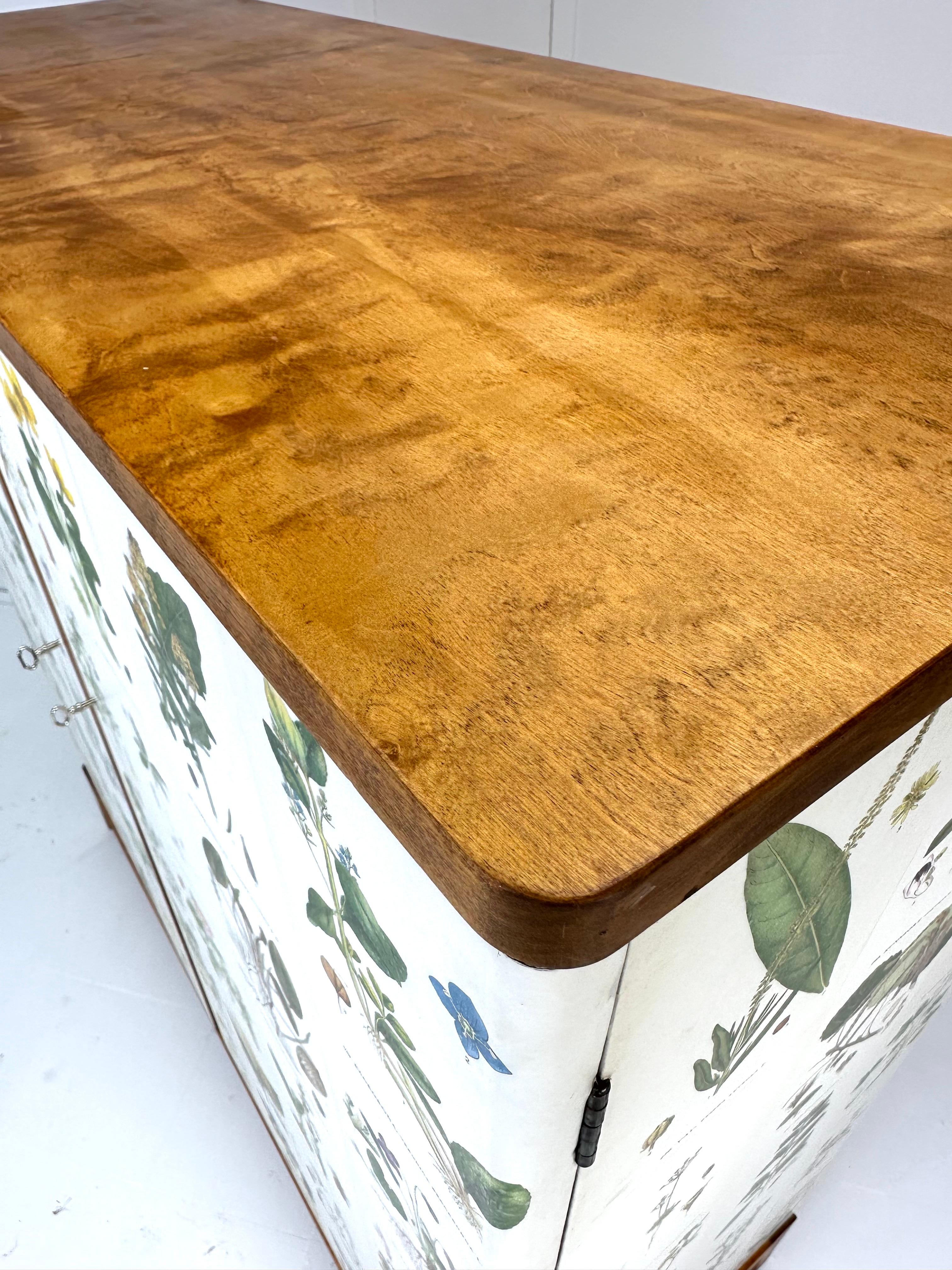 Birch 1950’s Swedish Cabinet With Nordens Flora Illistrations