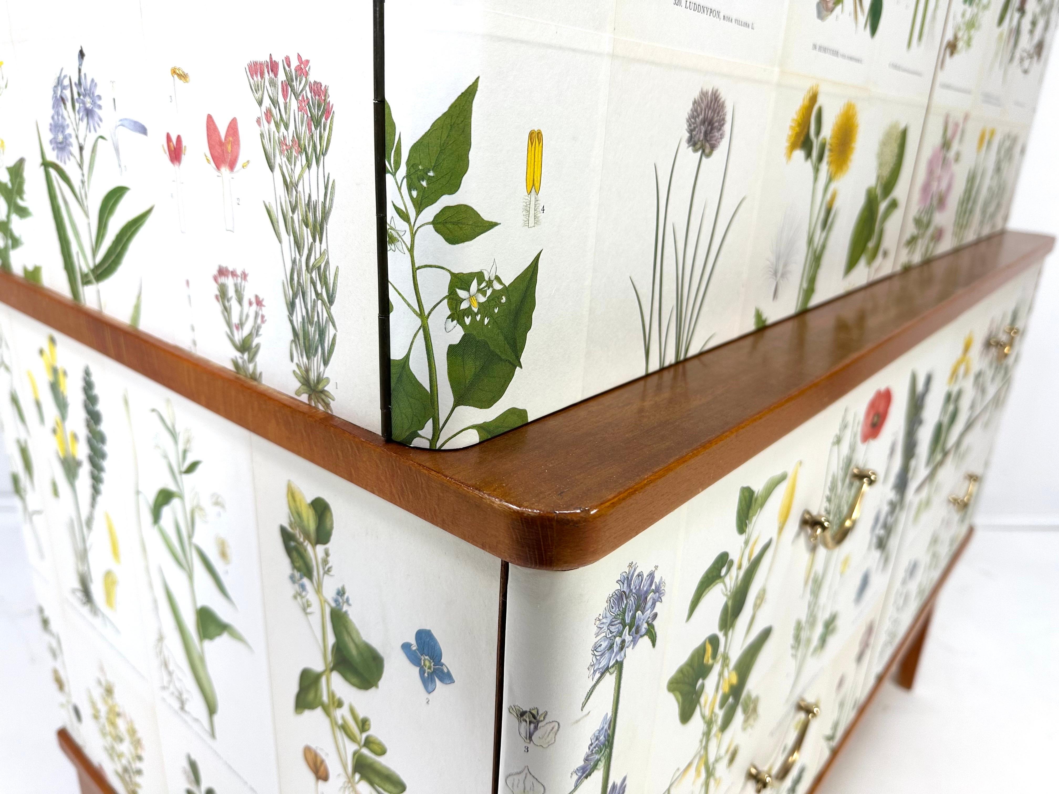 1950’s Swedish Cabinet With Nordens Flora Illustrations 5