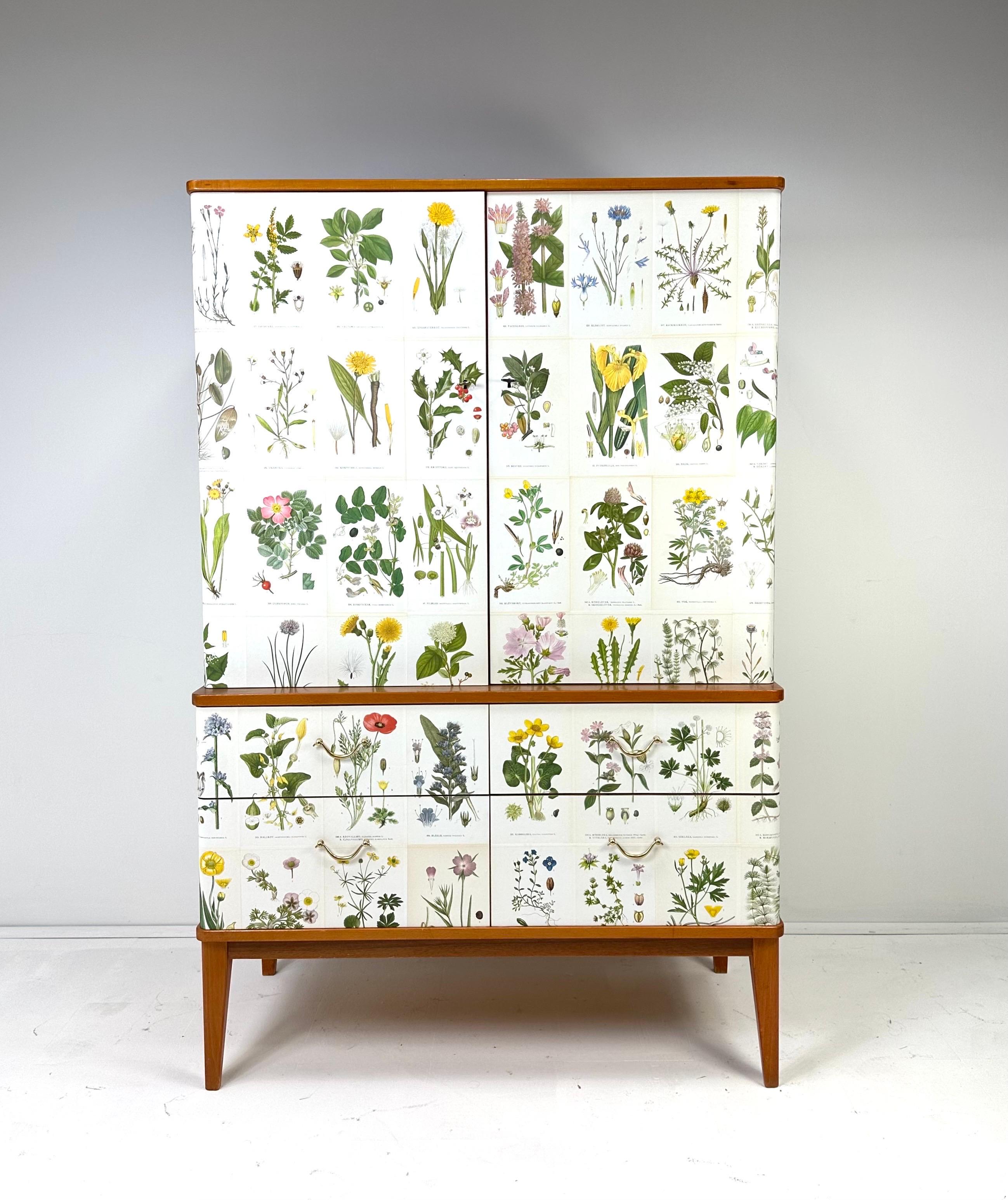 1950’s Swedish Cabinet With Nordens Flora Illustrations 6
