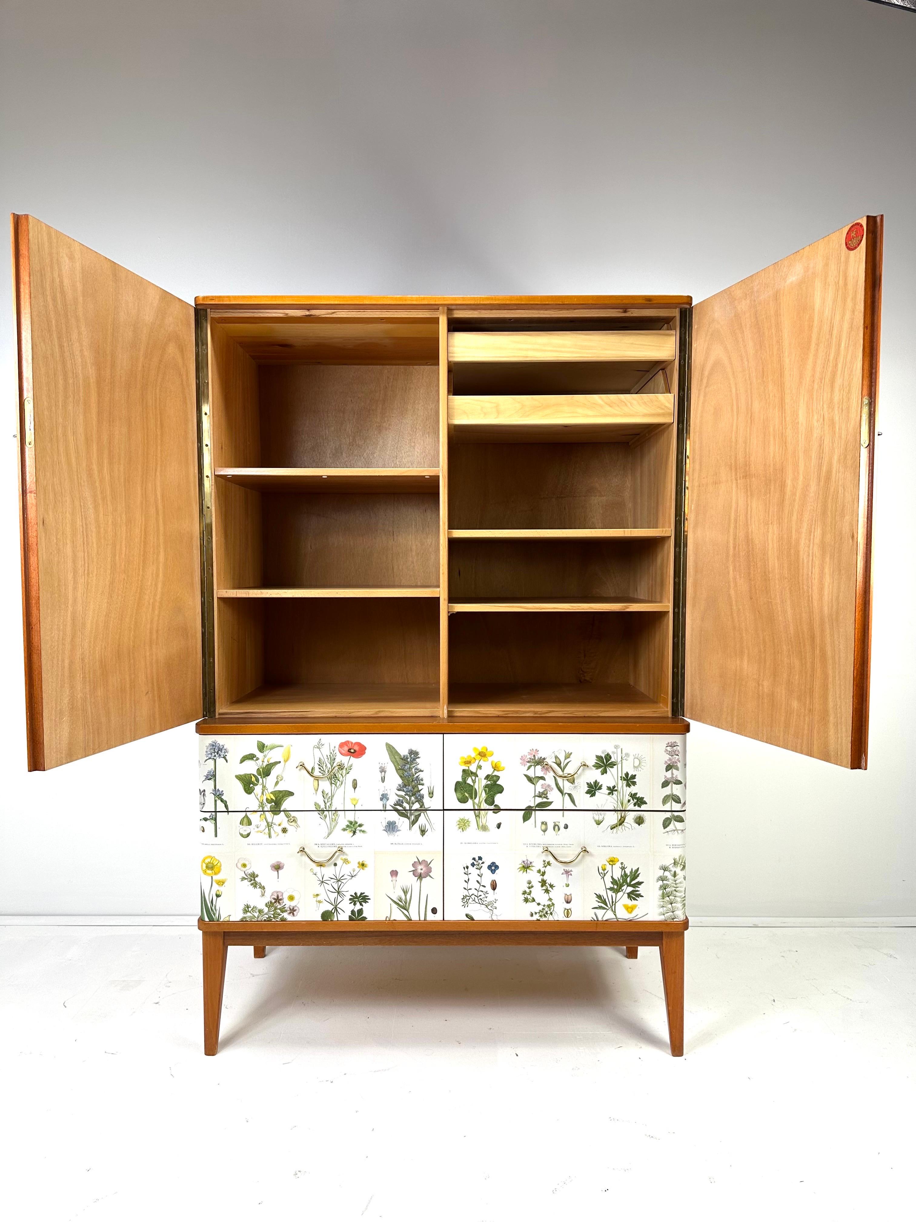 Scandinavian Modern 1950’s Swedish Cabinet With Nordens Flora Illustrations
