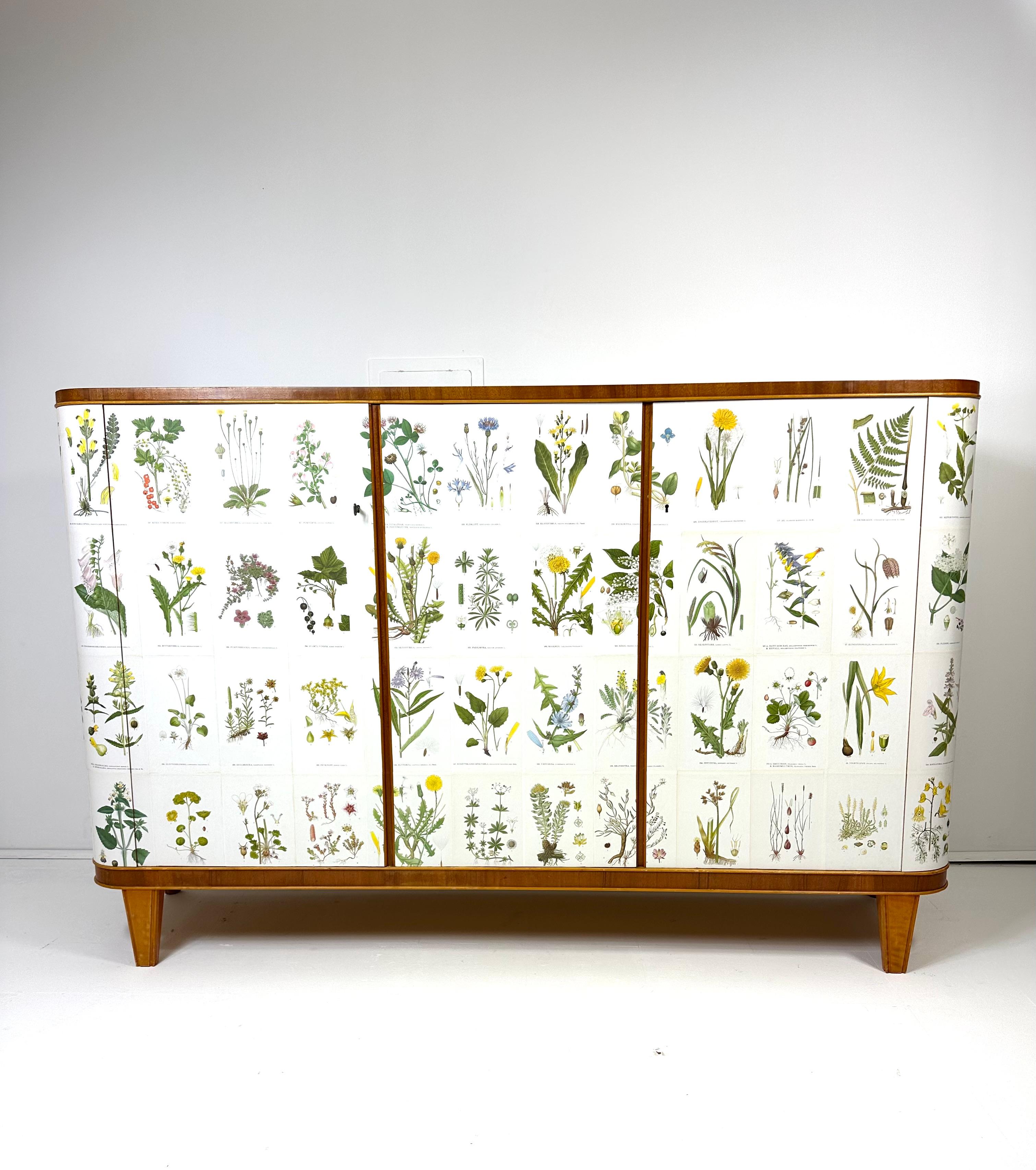 Scandinavo moderno Mobile svedese degli anni '50 con illustrazioni di Nordens Flora in vendita