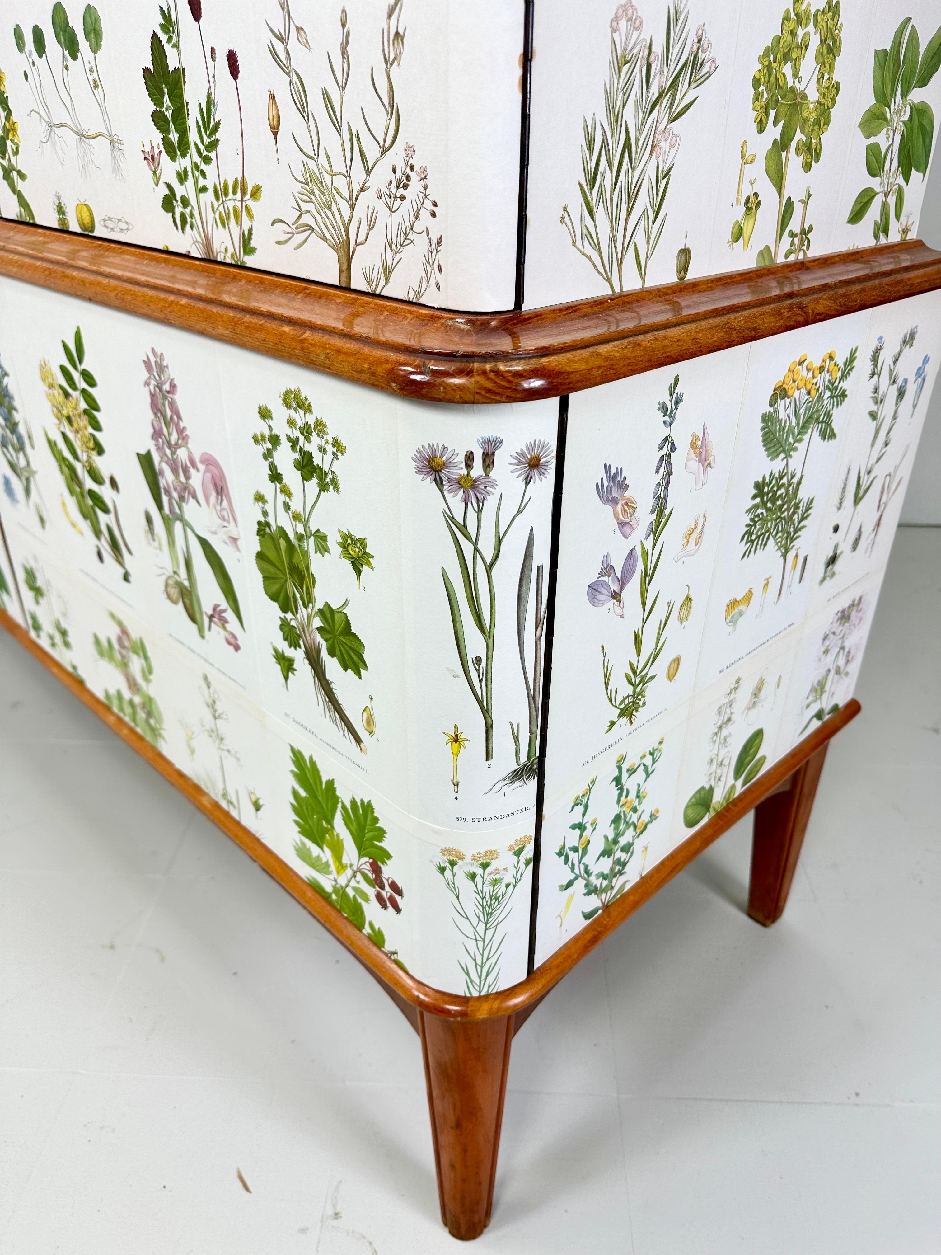 20th Century 1950’s Swedish Cabinet With Nordens Flora Illustrations For Sale
