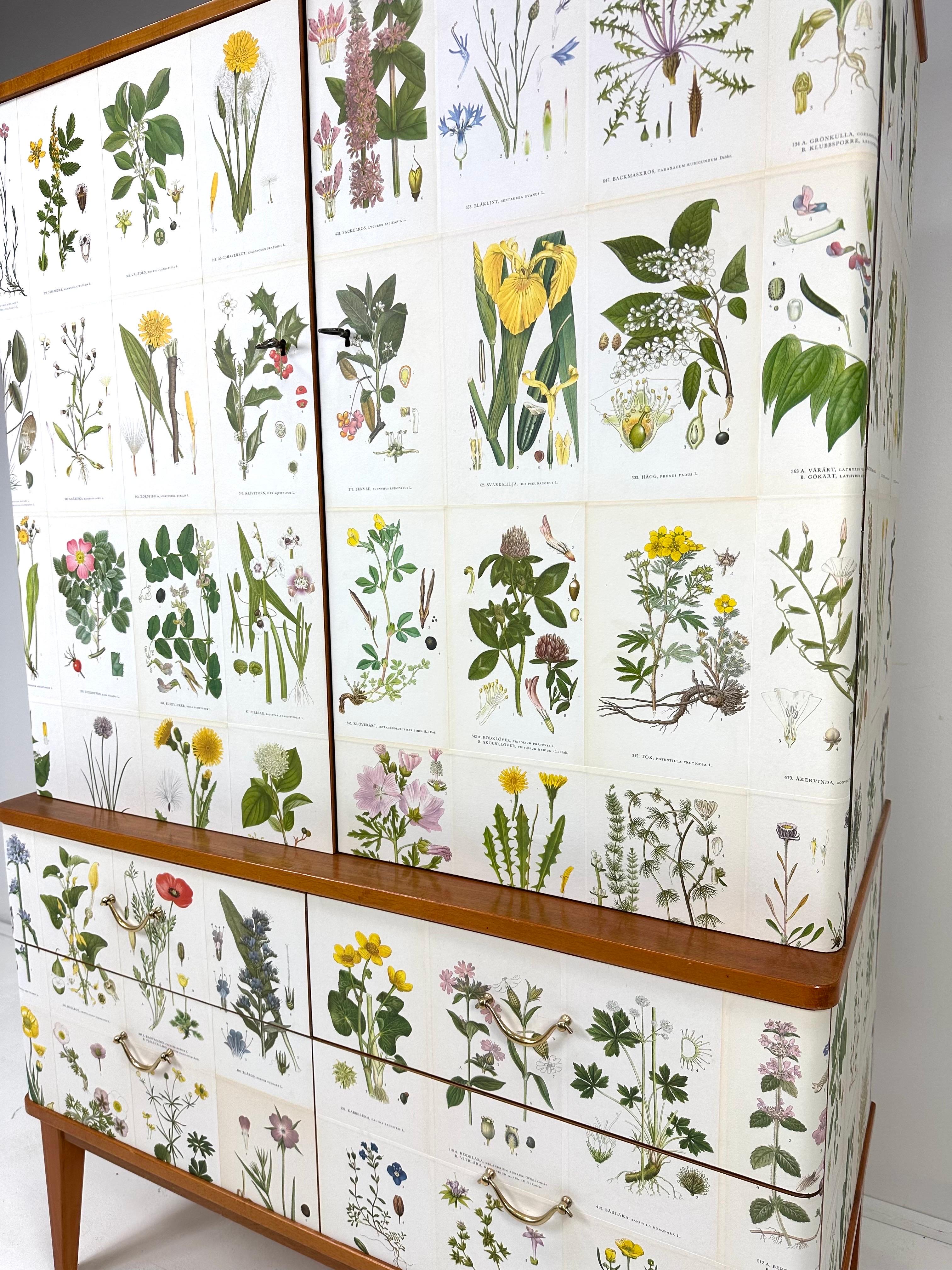 20th Century 1950’s Swedish Cabinet With Nordens Flora Illustrations