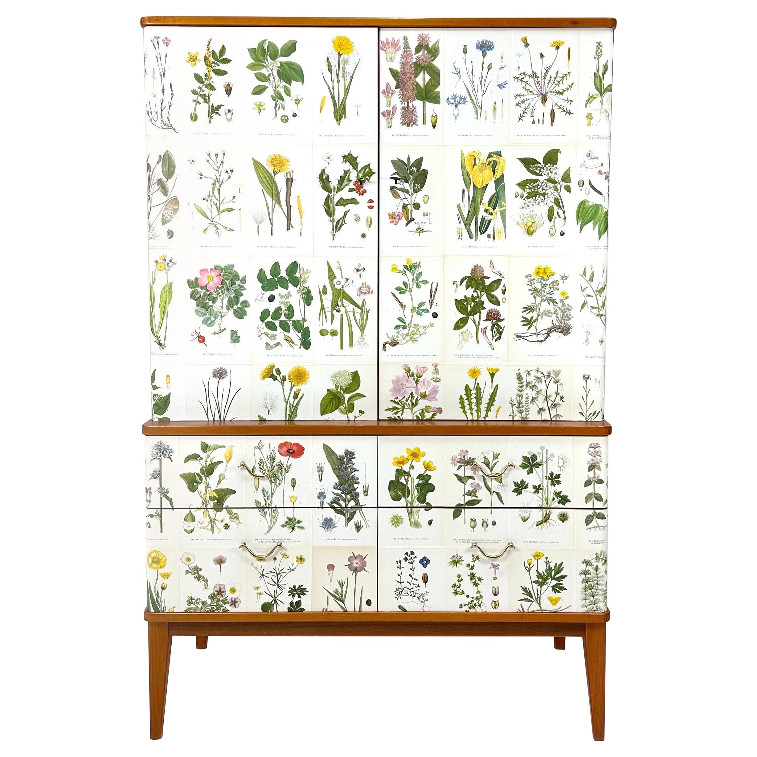 1950’s Swedish Cabinet With Nordens Flora Illustrations
