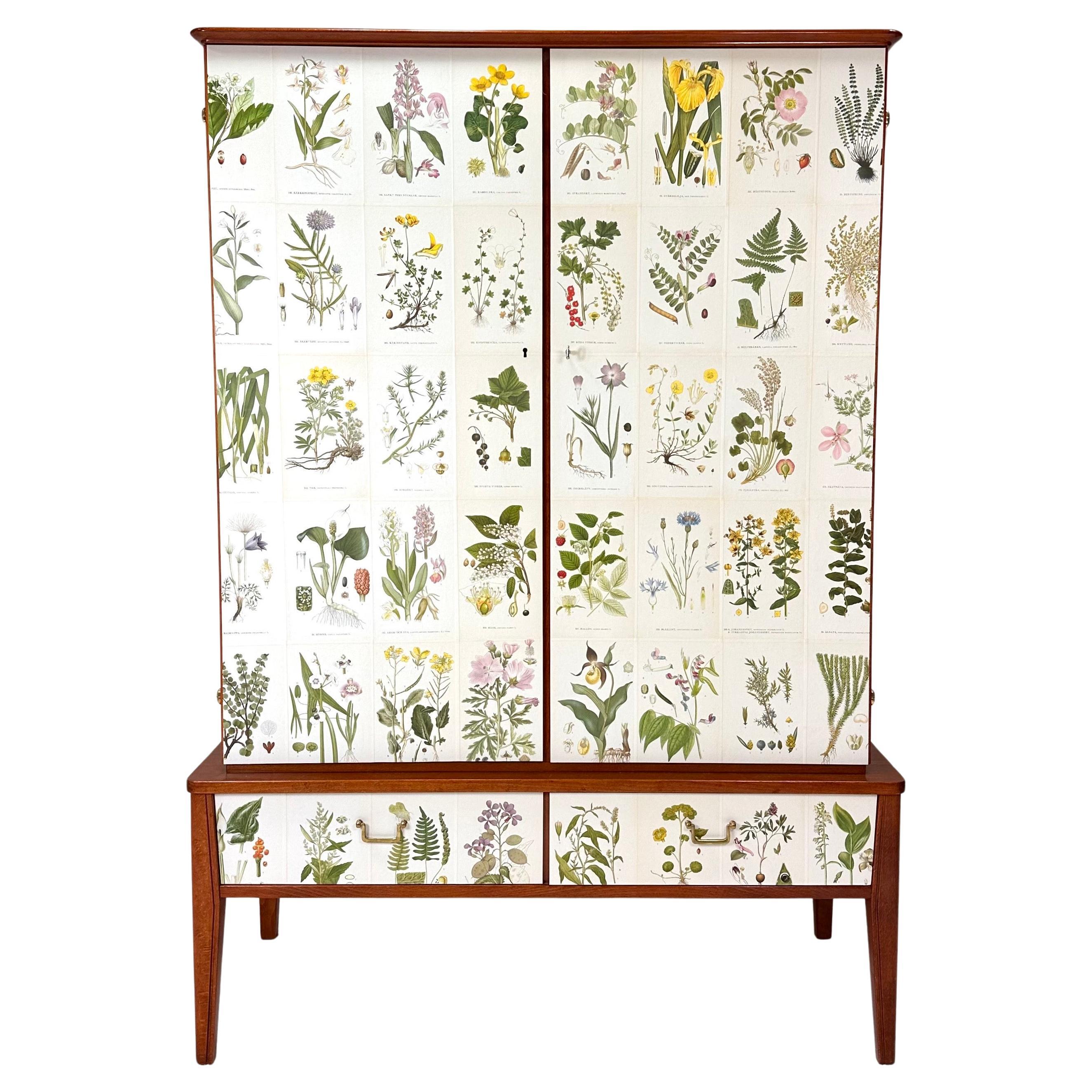 1950's Swedish Cabinet with Nordens Flora Illustrations