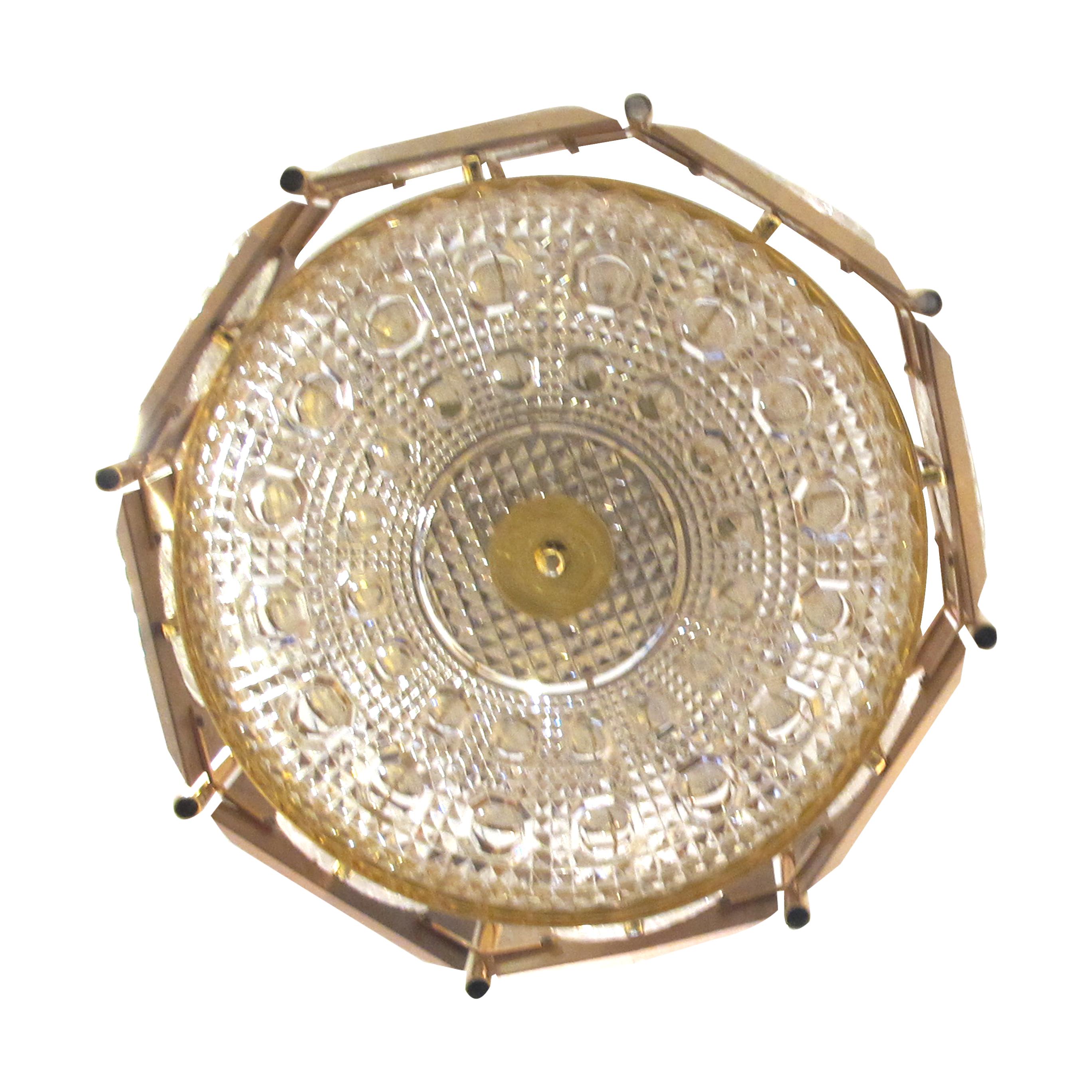 Other 1950s Swedish Circular Brass Ceiling Light with Walnut Frame & Decorative Discs