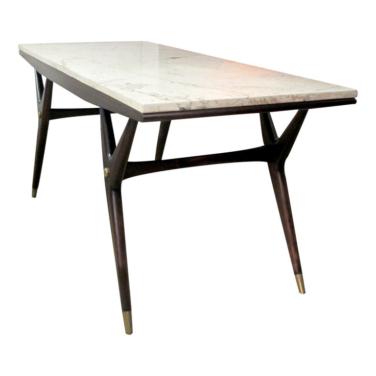 Mid-Century Modern 1950s Swedish Coffee Table with Custom Made Marble Top by Möbelindustri For Sale
