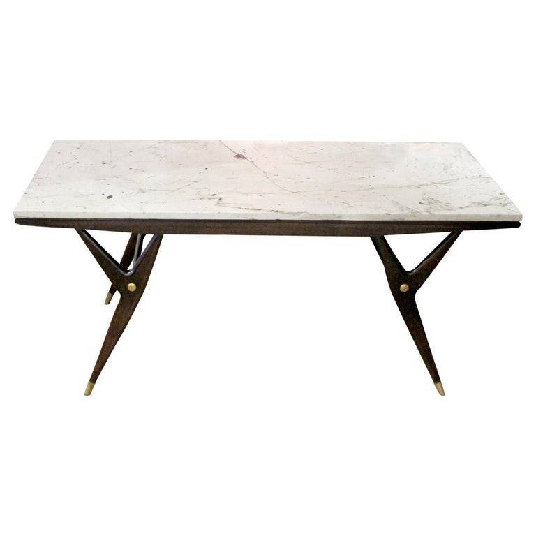 1950s Swedish Coffee Table with Custom Made Marble Top by Möbelindustri For Sale