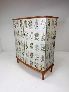 1950’s Swedish Curved Front Cabinet With Nordens Flora Illustrations