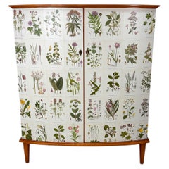 1950’s Swedish Curved Front Cabinet With Nordens Flora Illustrations