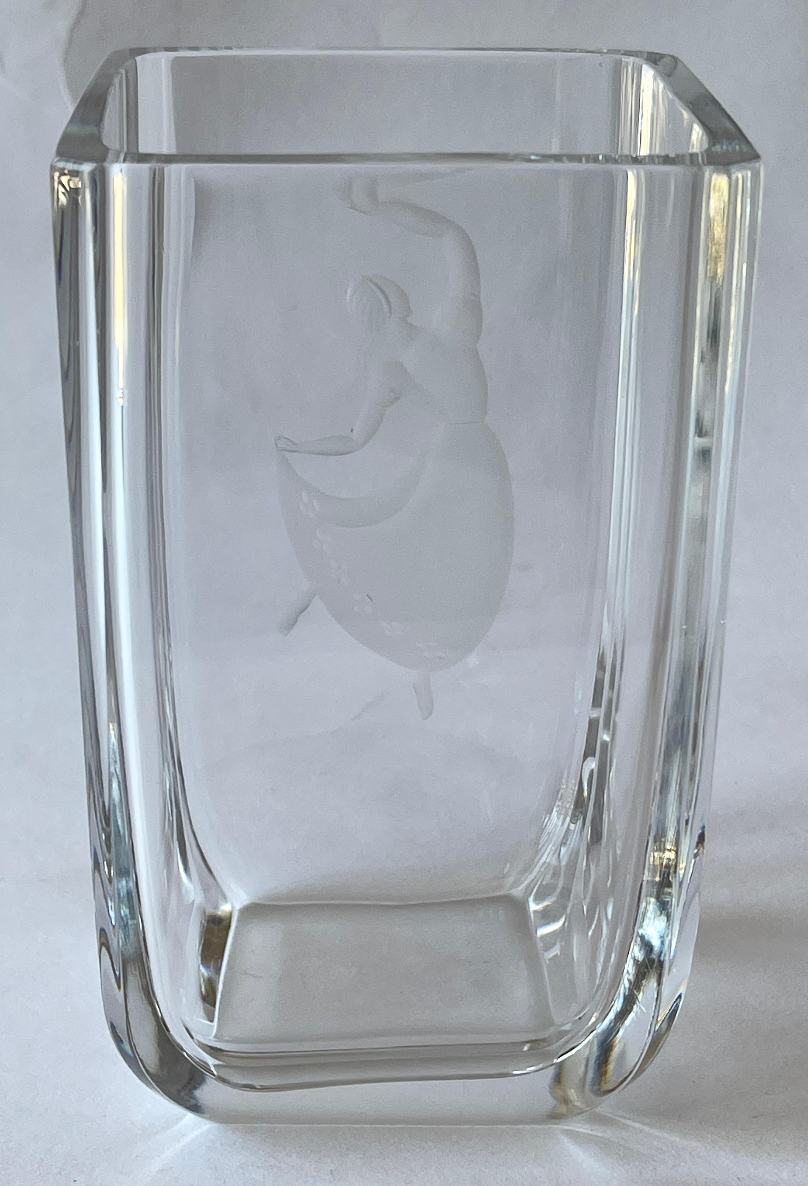 Cristallo Vaso in vetro con incisione Swedish Dancing Lady degli anni '50 in vendita