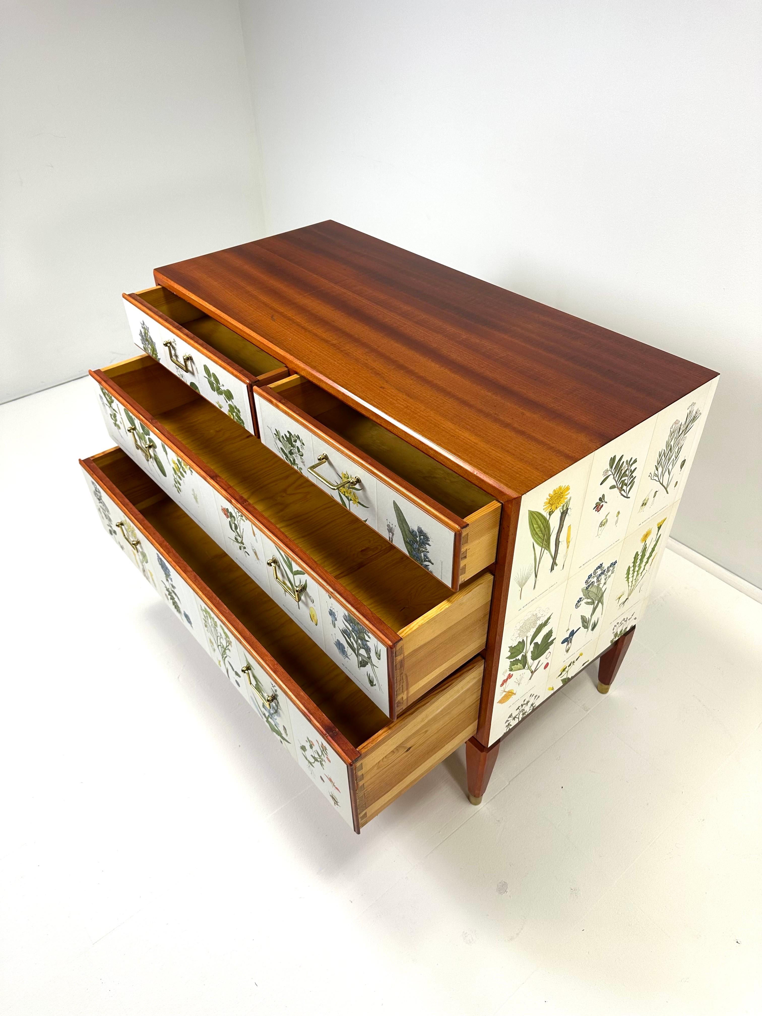 Scandinavian Modern 1950’s Swedish Dresser With Nordens Flora Illustrations