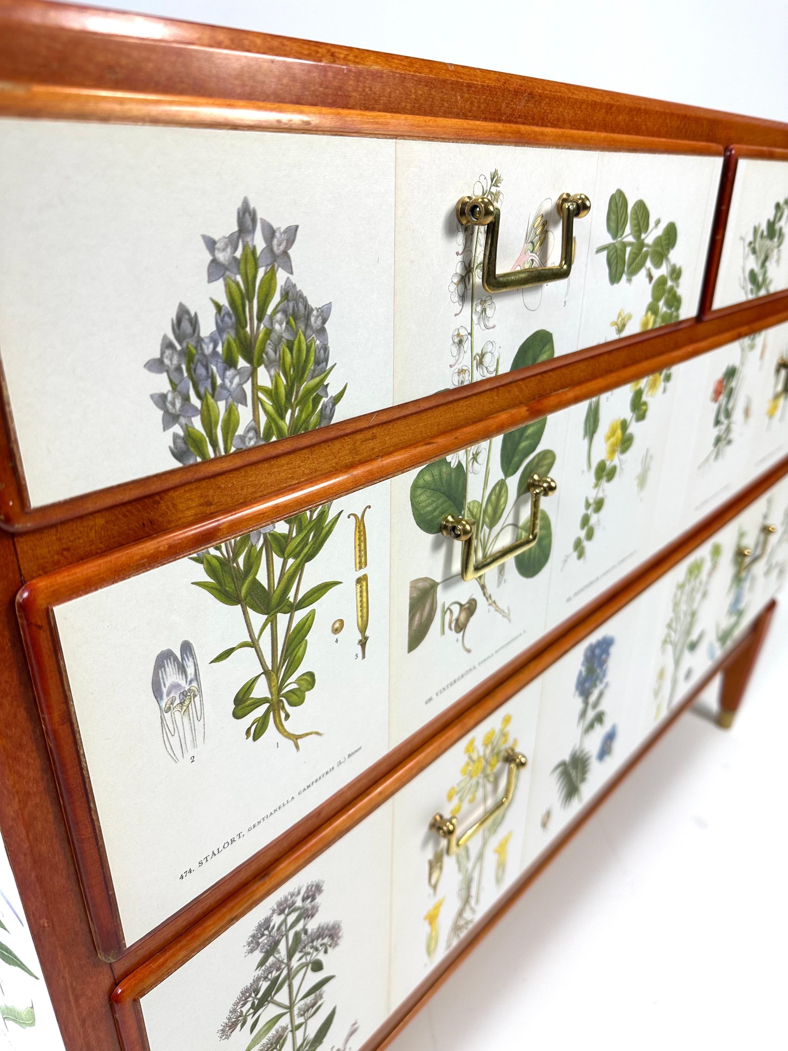 Appliqué 1950’s Swedish Dresser With Nordens Flora Illustrations