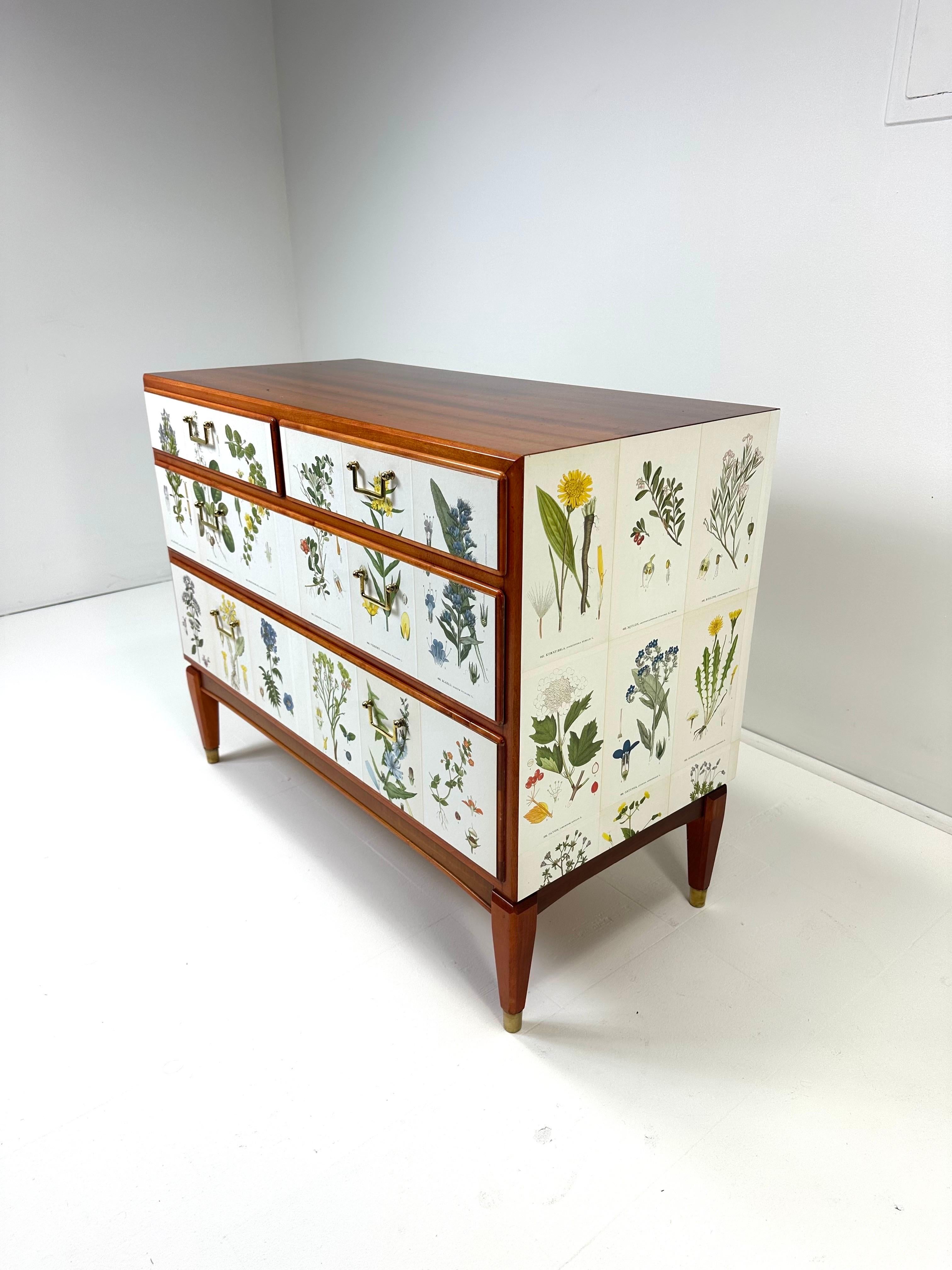 1950’s Swedish Dresser With Nordens Flora Illustrations In Good Condition In Turners Falls, MA