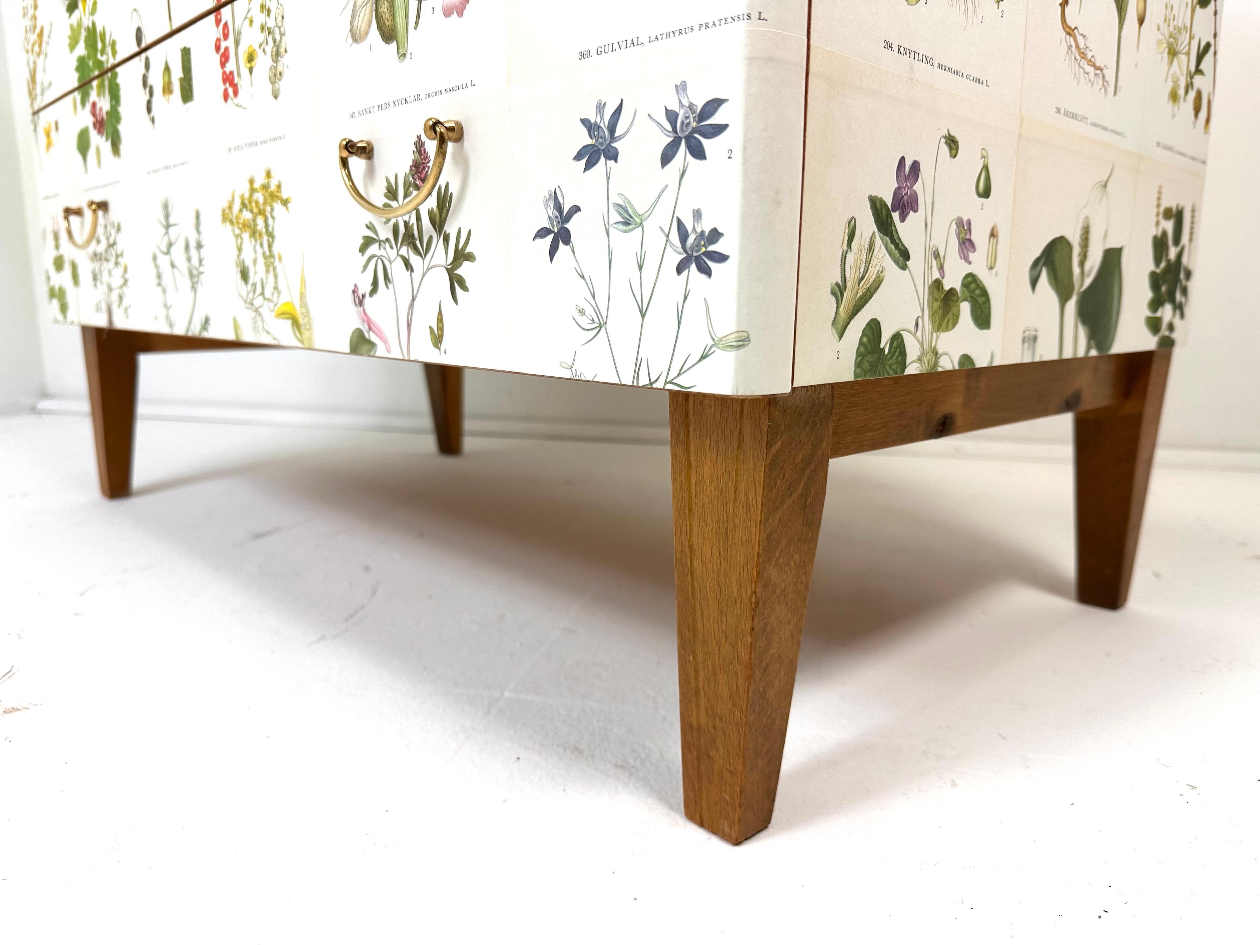 Commode suédoise des années 1950 avec illustrations de Nordens Flora Bon état - En vente à Turners Falls, MA
