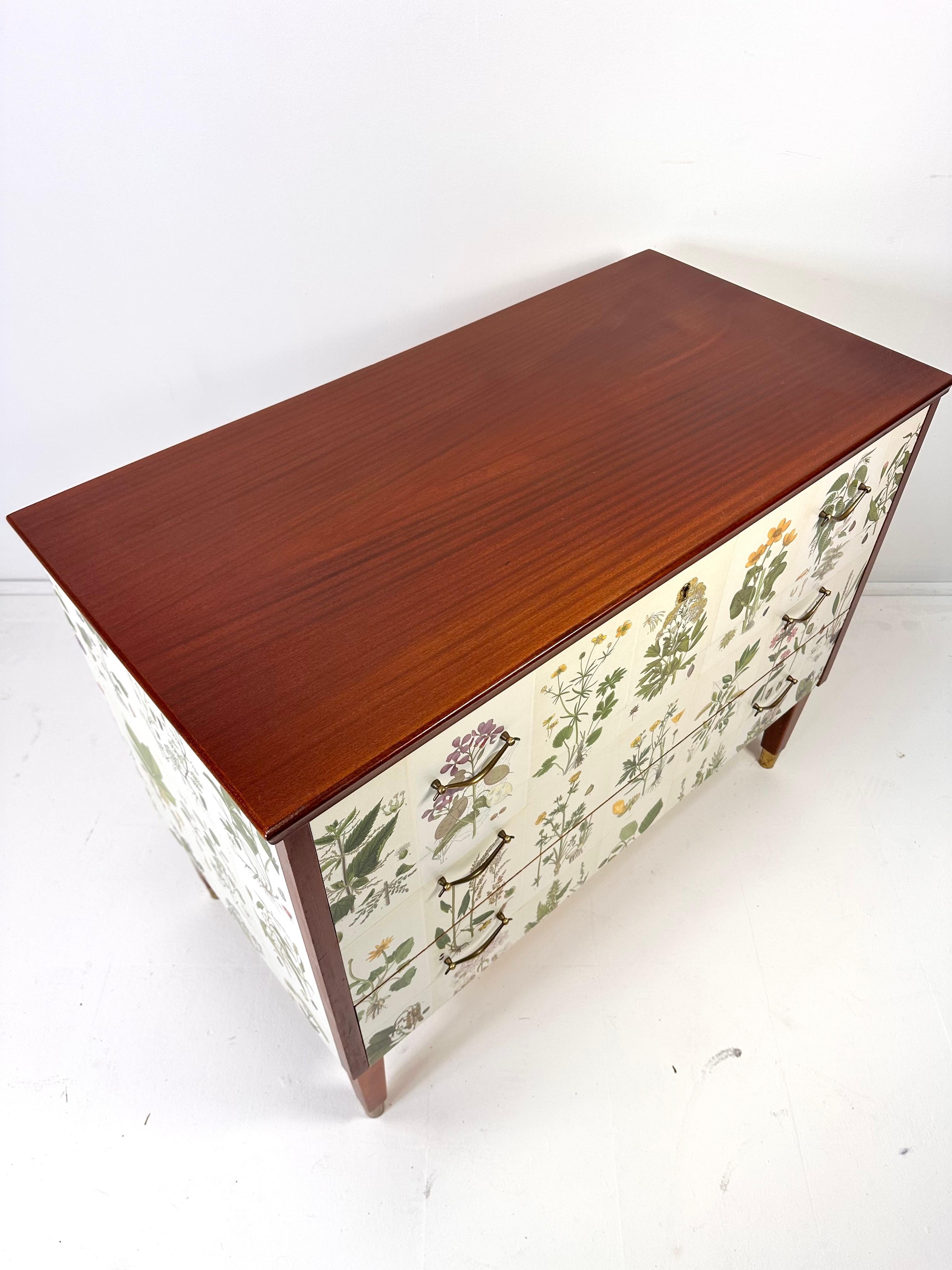 Commode suédoise des années 1950 avec illustrations de Nordens Flora Bon état - En vente à Turners Falls, MA