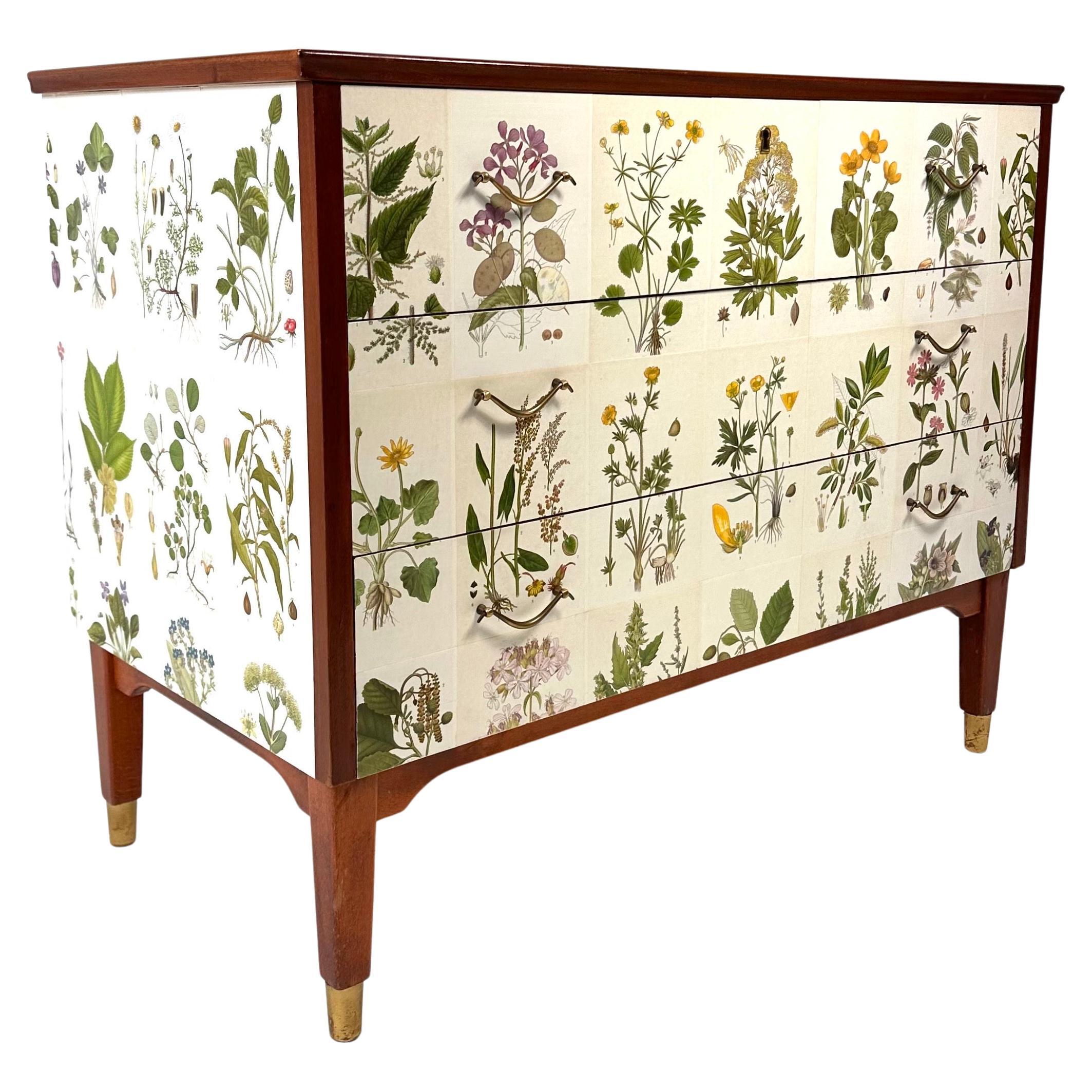 1950's Swedish Dresser with Nordens Flora Illustrations