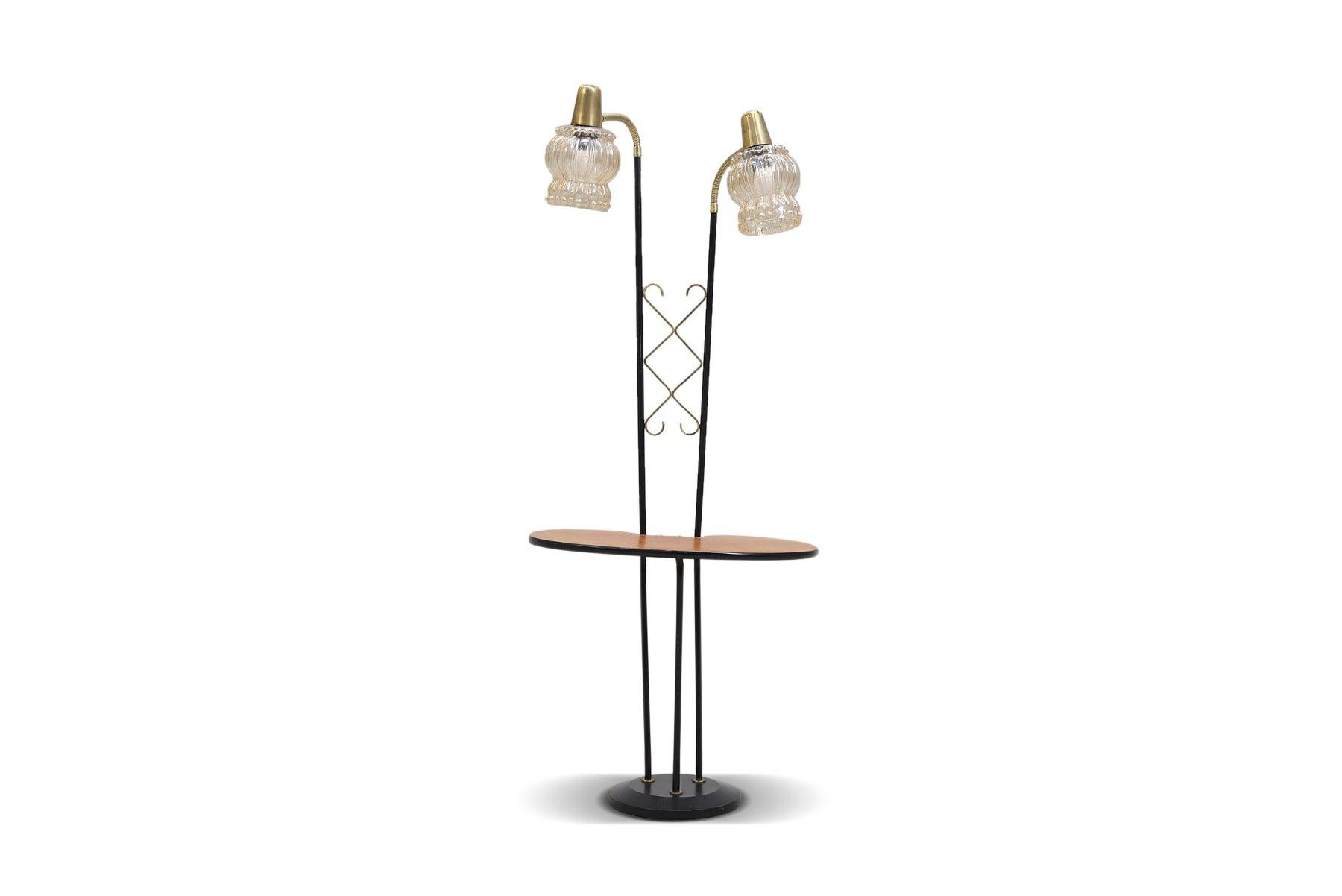 20th Century 1950s Swedish Floor Lamp with Built in Side Table For Sale