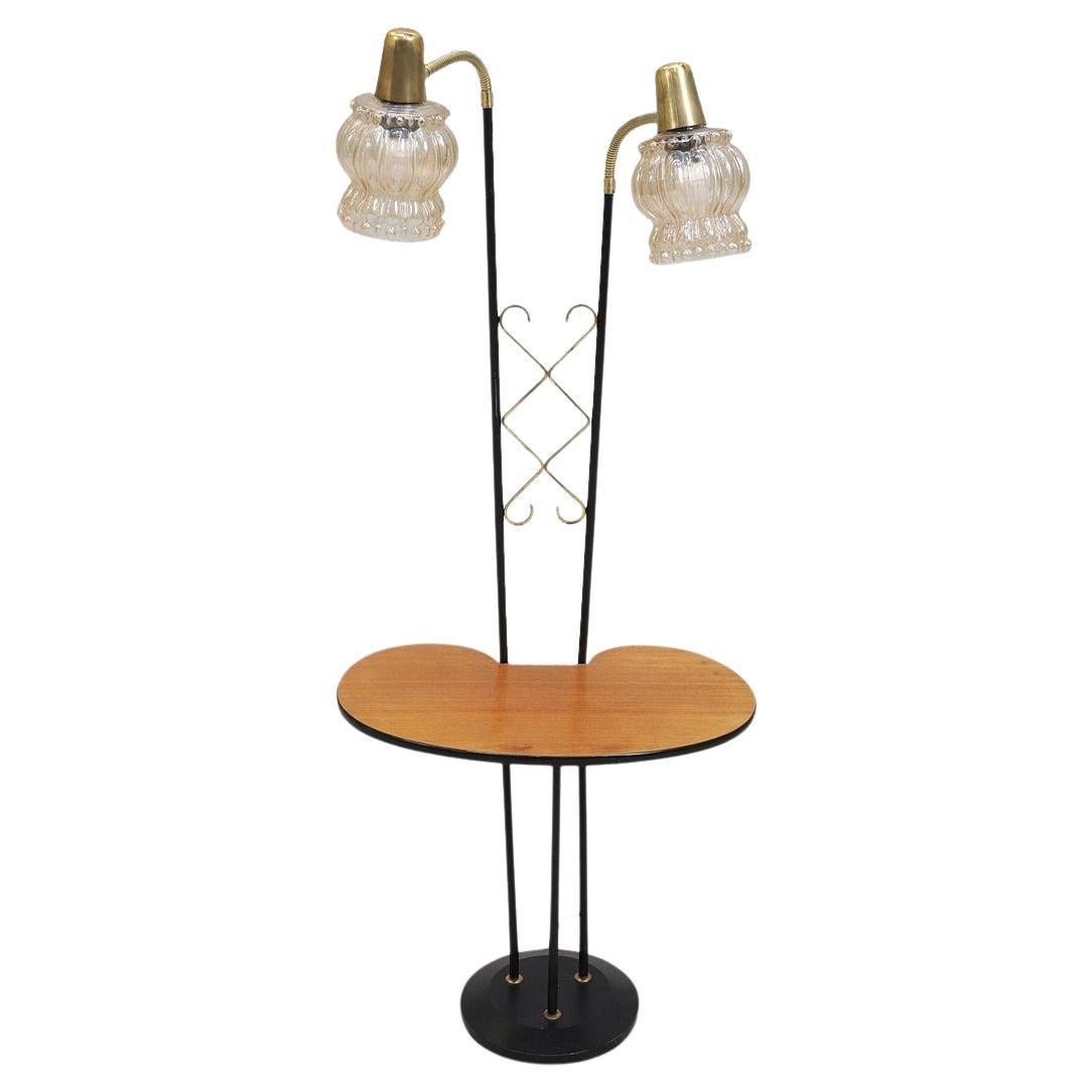 1950s Swedish Floor Lamp with Built in Side Table For Sale