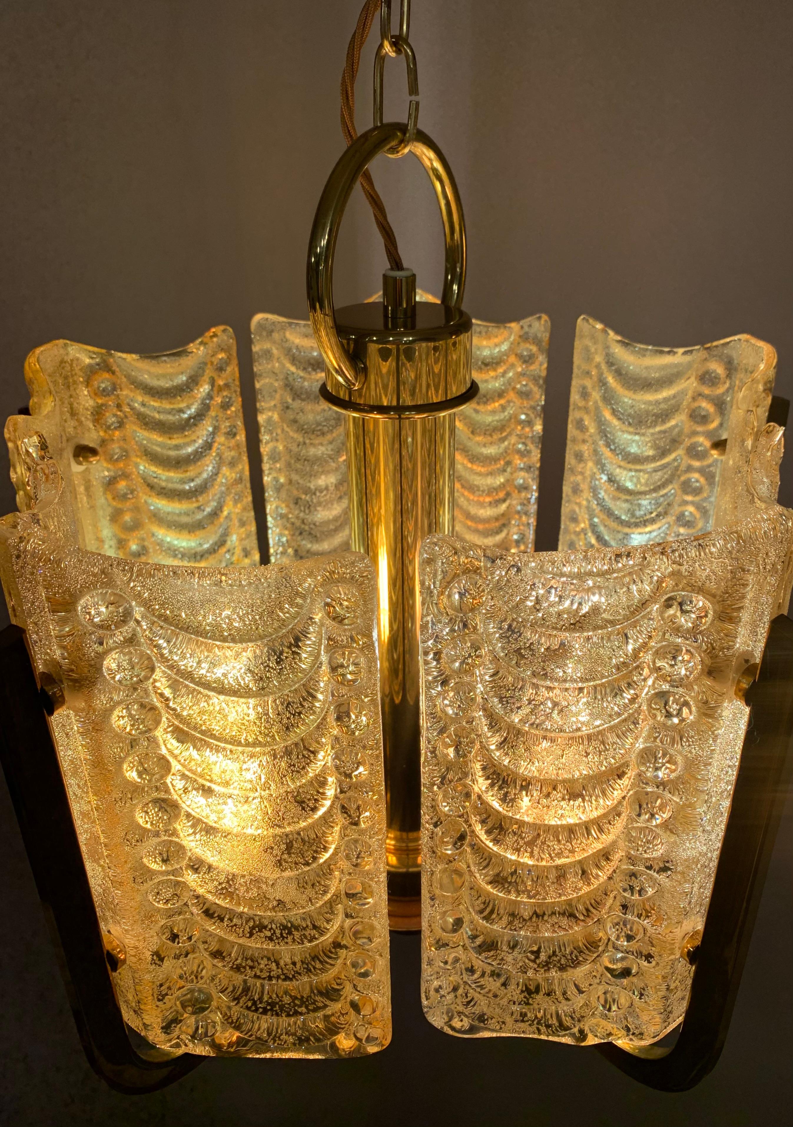 1950s Swedish Golden Glass & Brass Chandelier by Carl Fagerlund for Orrefors 7