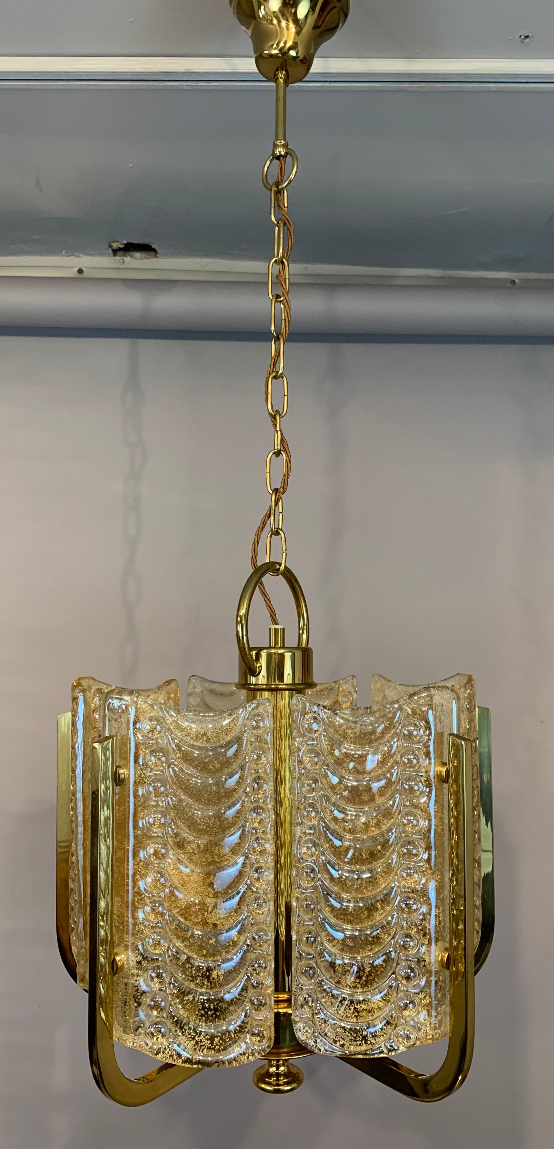 1950s Swedish Golden Glass & Brass Chandelier by Carl Fagerlund for Orrefors 8