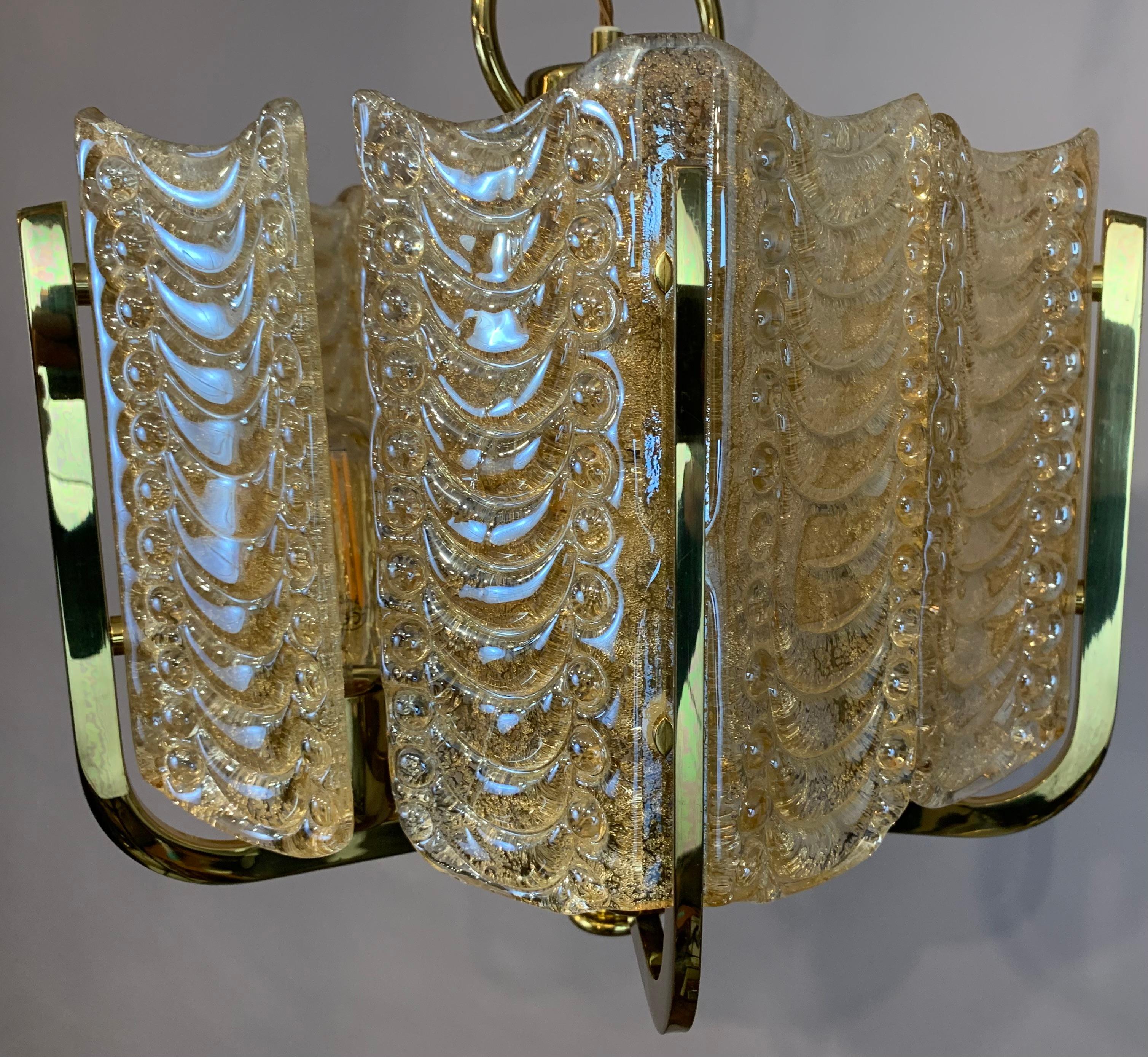 1950s Swedish Golden Glass & Brass Chandelier by Carl Fagerlund for Orrefors 9