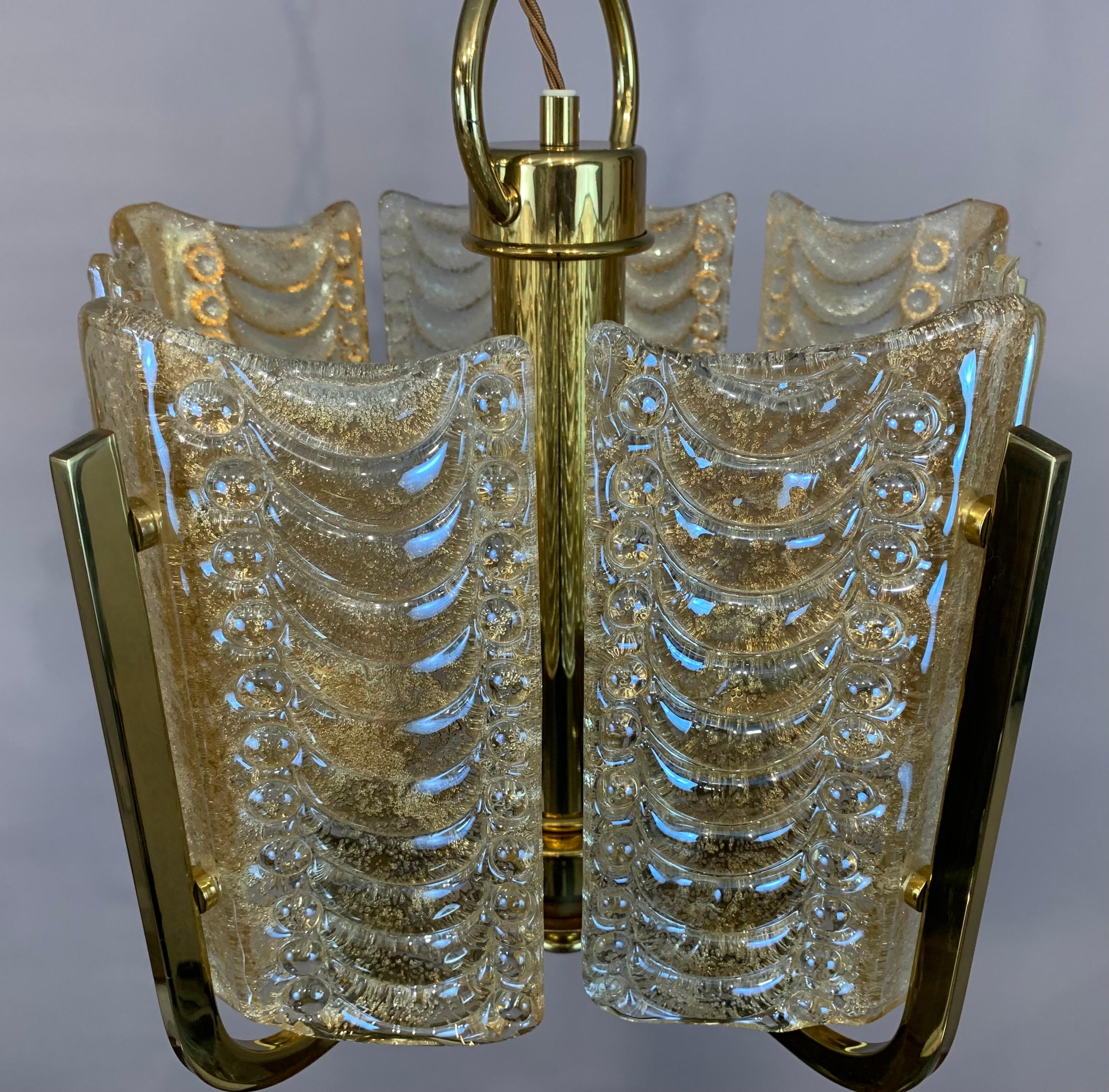 1950s Swedish Golden Glass & Brass Chandelier by Carl Fagerlund for Orrefors 10