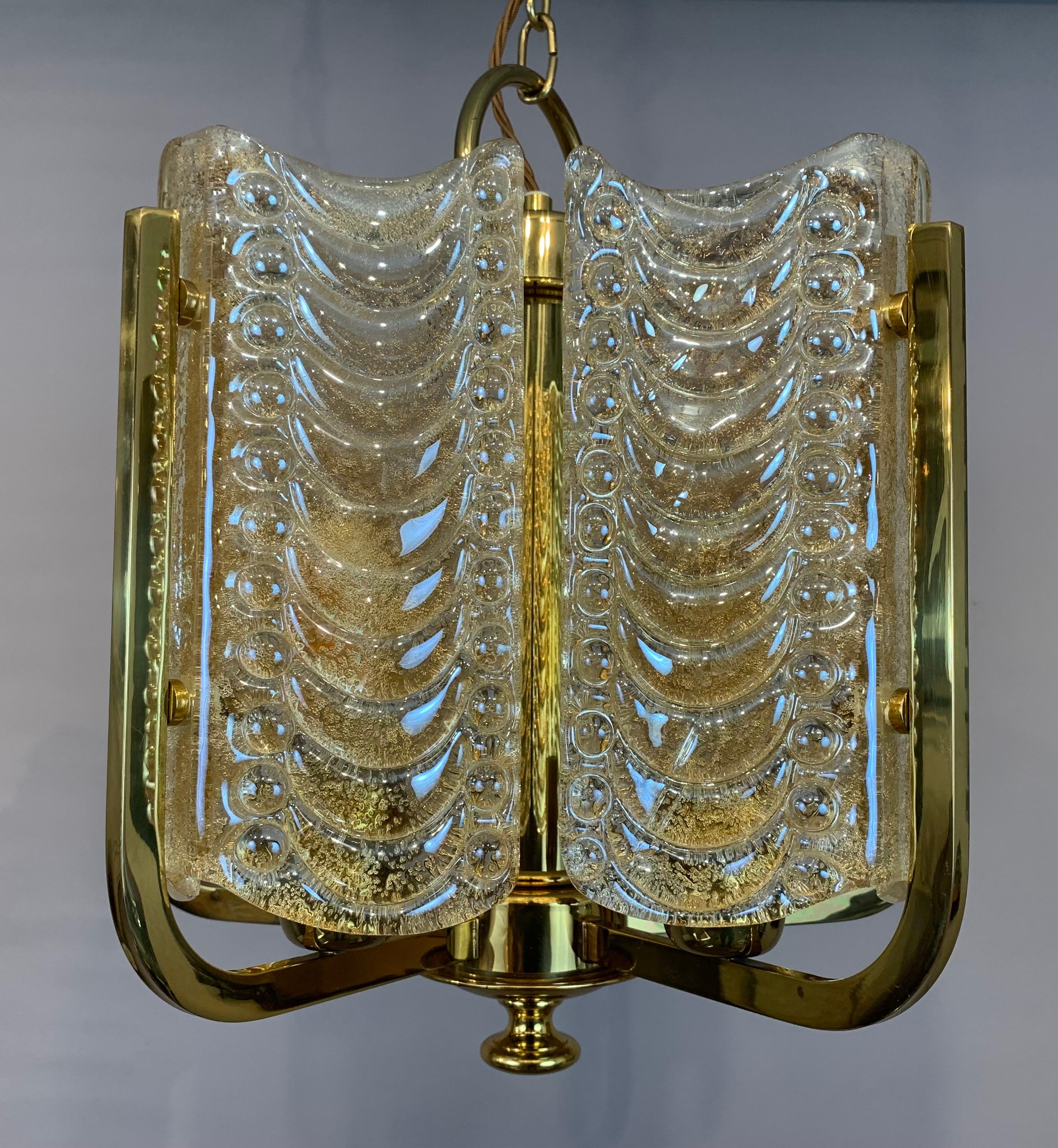 1950s Swedish Golden Glass & Brass Chandelier by Carl Fagerlund for Orrefors 11