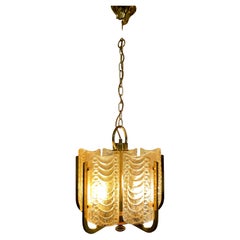 1950s Swedish Golden Glass & Brass Chandelier by Carl Fagerlund for Orrefors