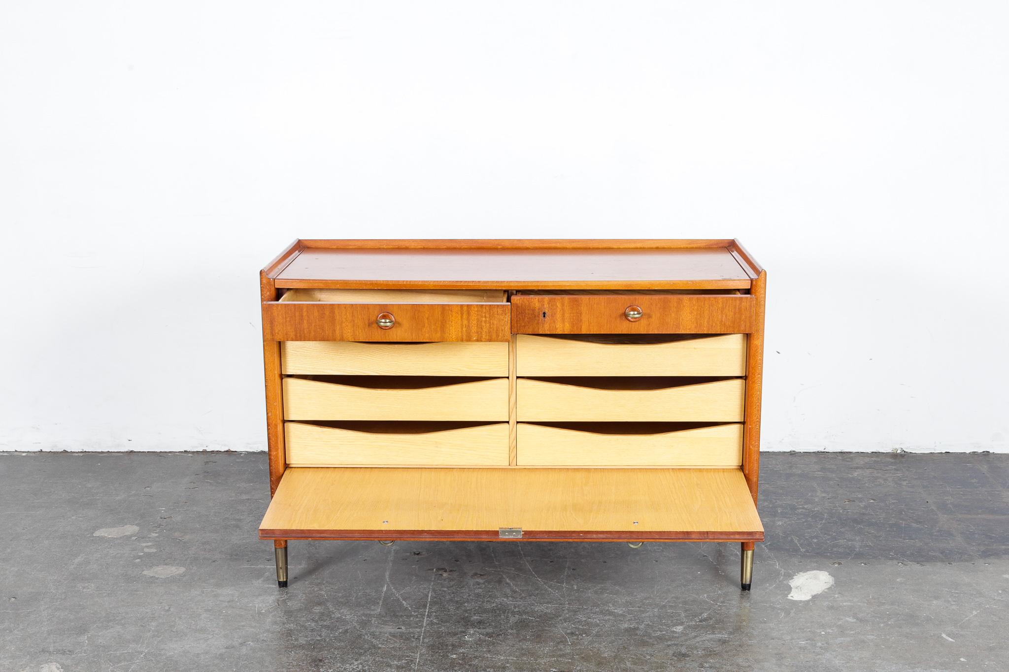 Mid-Century Modern 1950s Swedish Mahogany and Beech Cabinet with Drawers