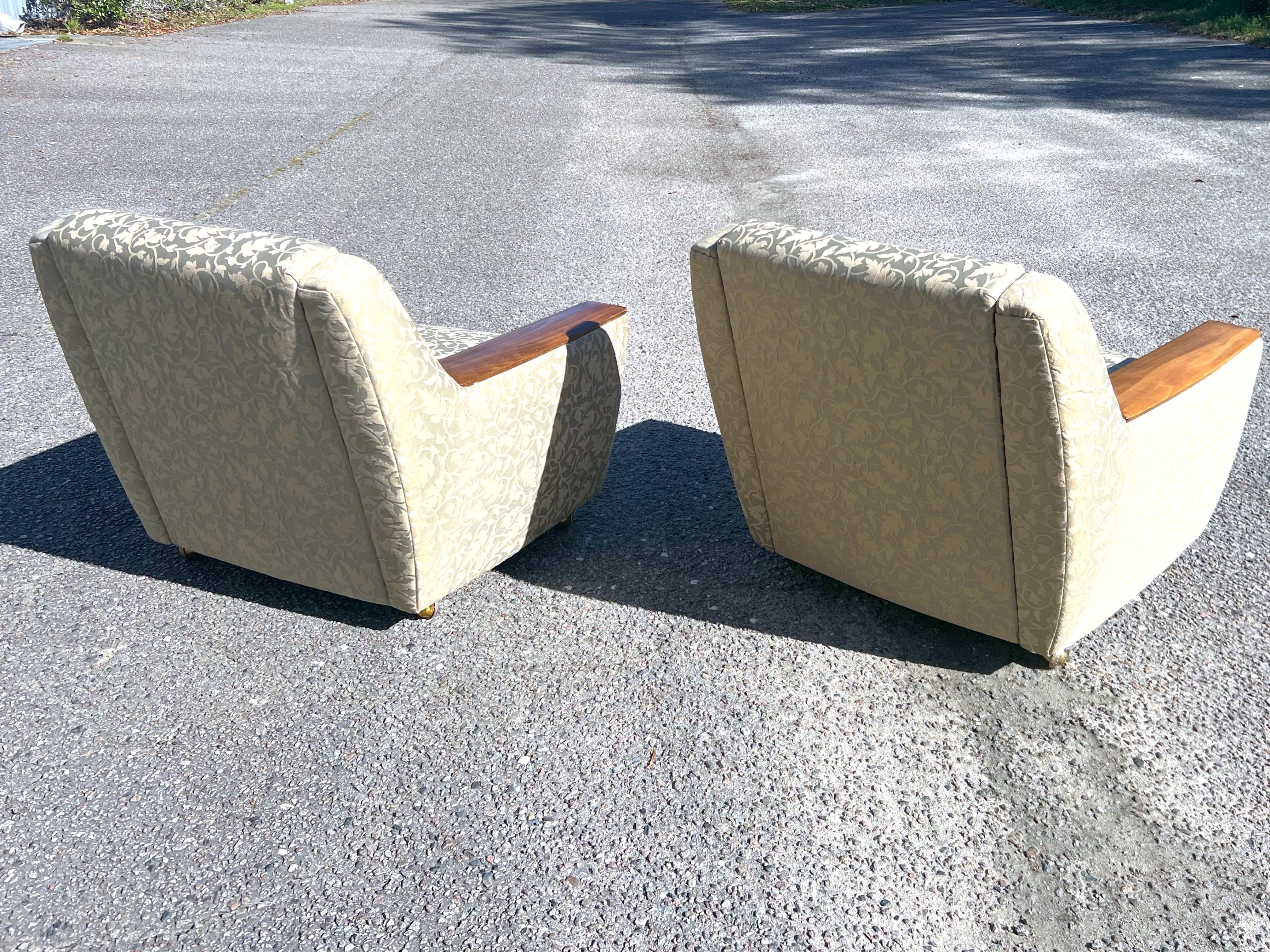 1950’s Swedish Modern Club Chairs With Wooden Arm Rests on Castors - a Pair For Sale 4