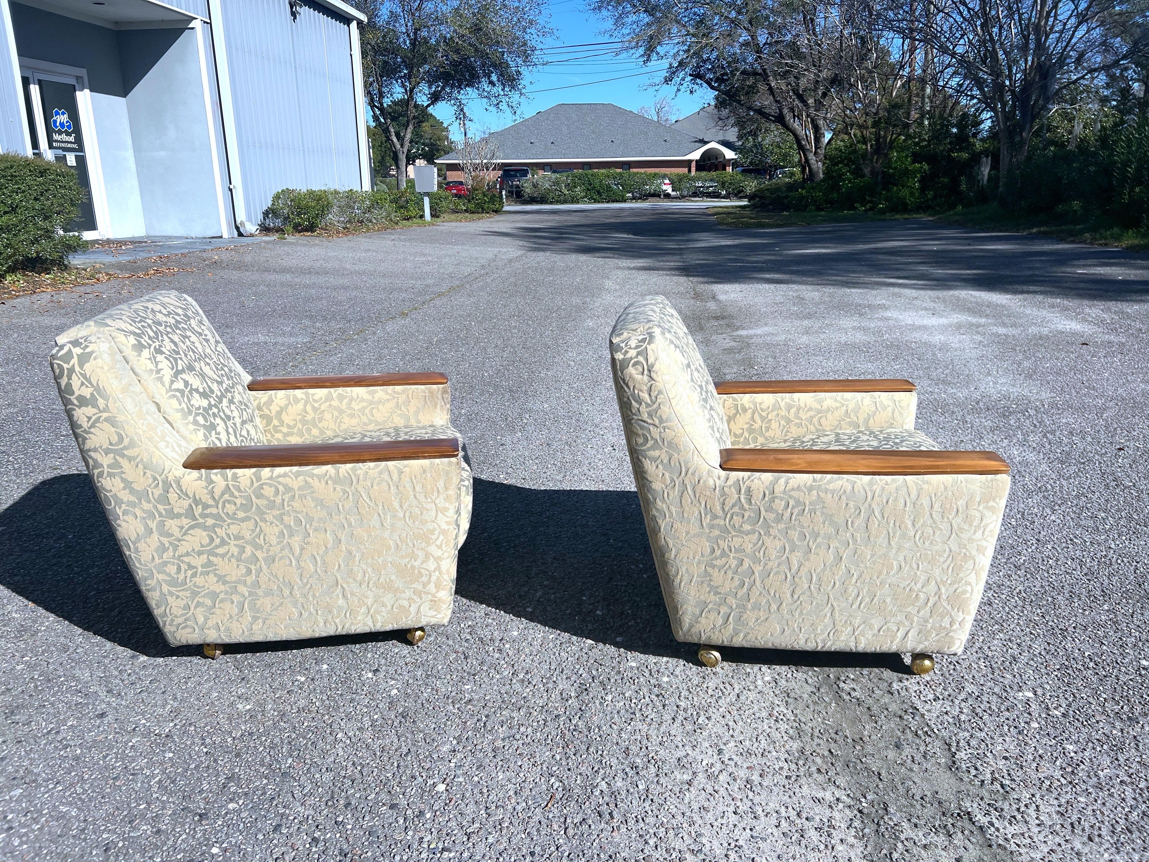 1950’s Swedish Modern Club Chairs With Wooden Arm Rests on Castors - a Pair For Sale 5