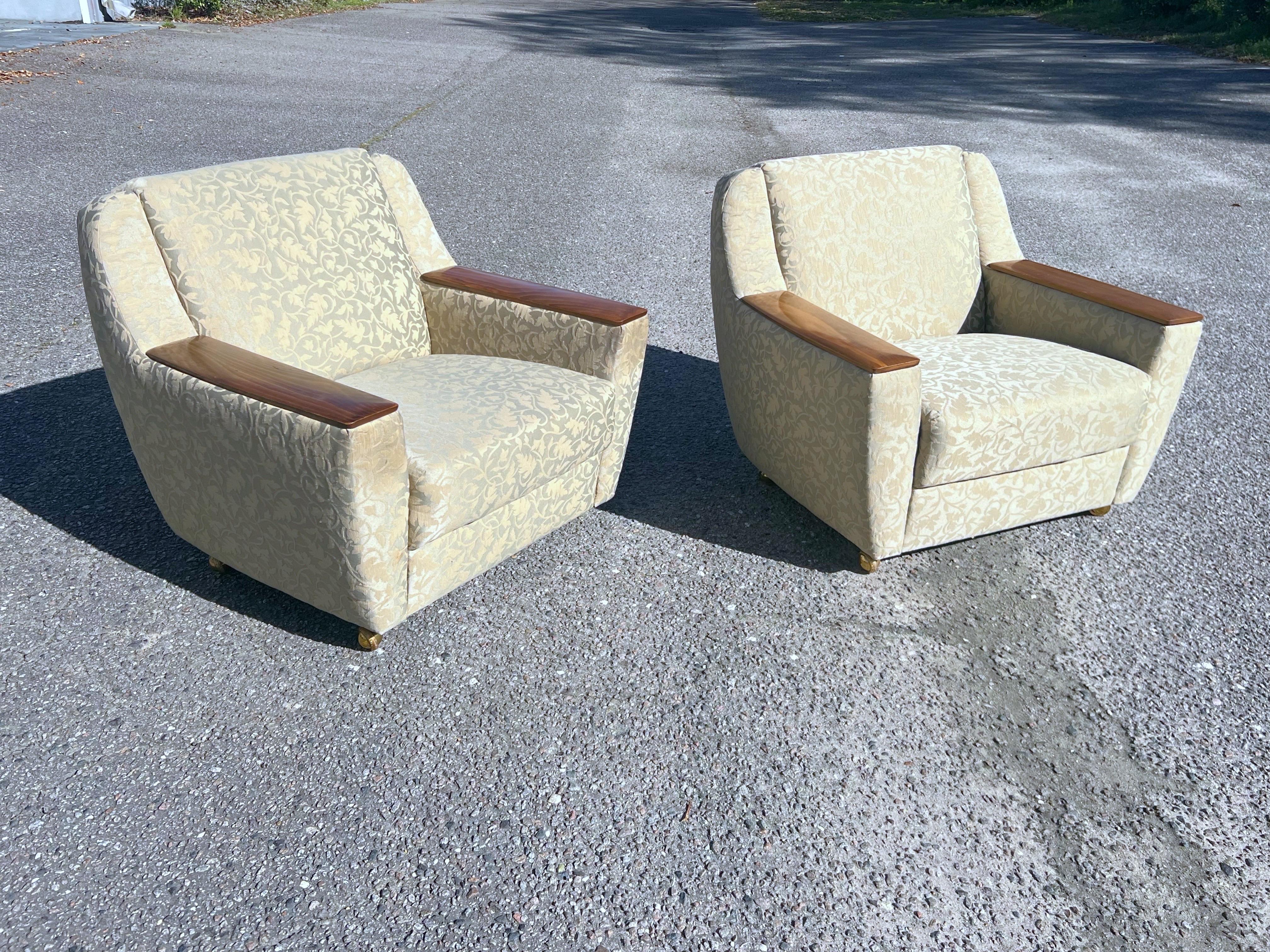 1950’s Swedish Modern Club Chairs With Wooden Arm Rests on Castors - a Pair For Sale 6