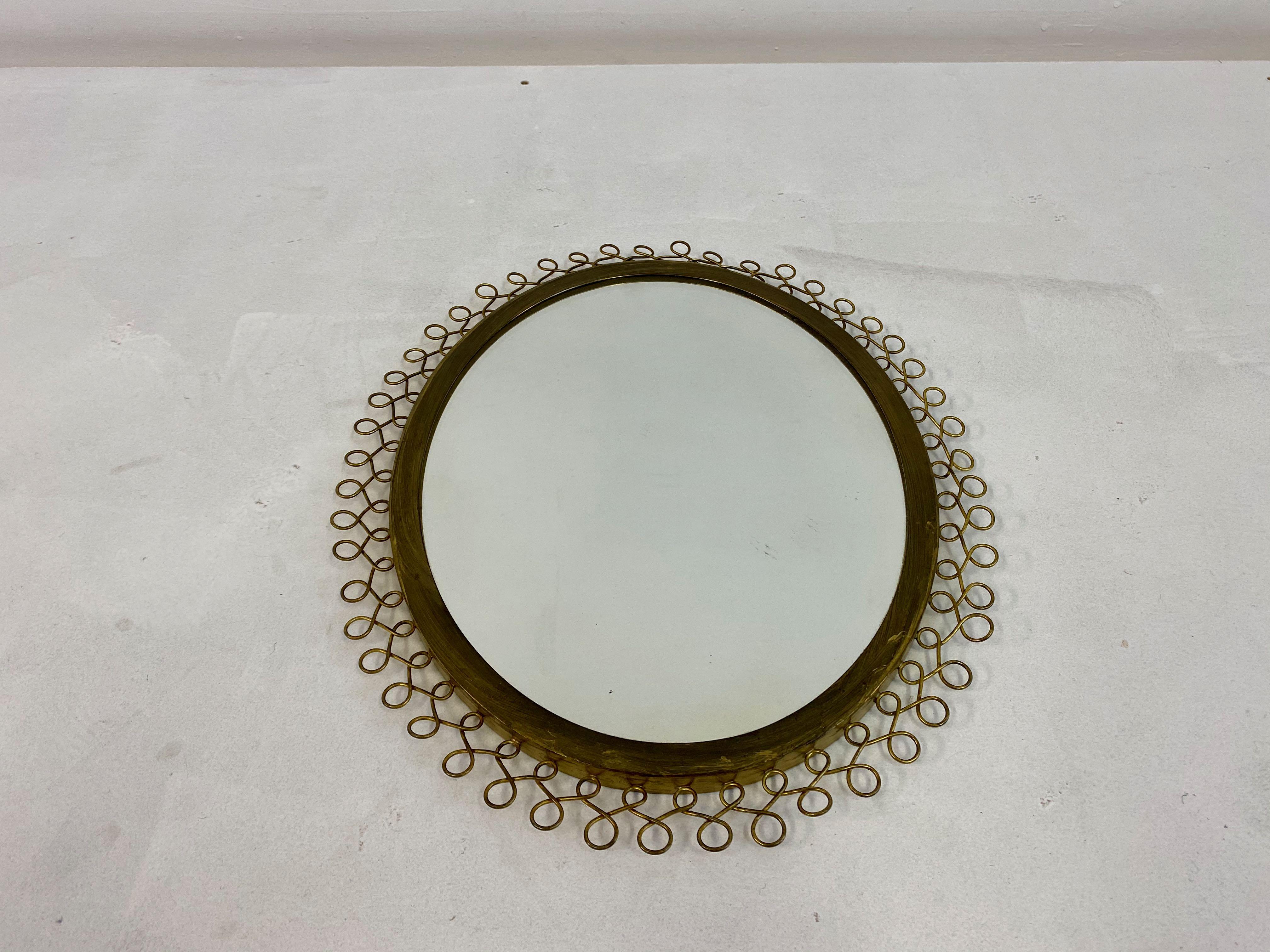 1950s Swedish Patinated Brass Mirror with Twisted Wire Decoration 5