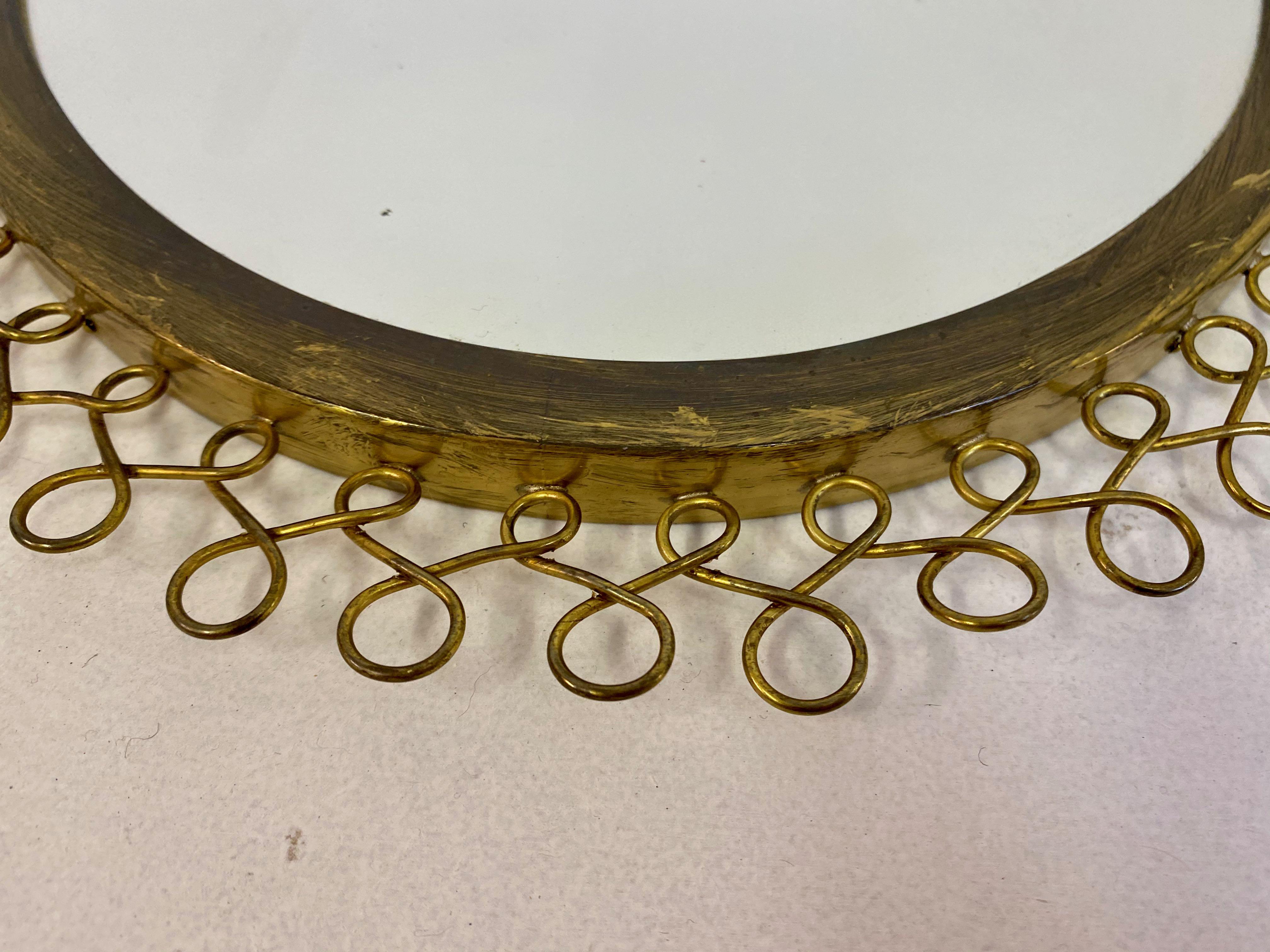 1950s Swedish Patinated Brass Mirror with Twisted Wire Decoration In Good Condition In London, London