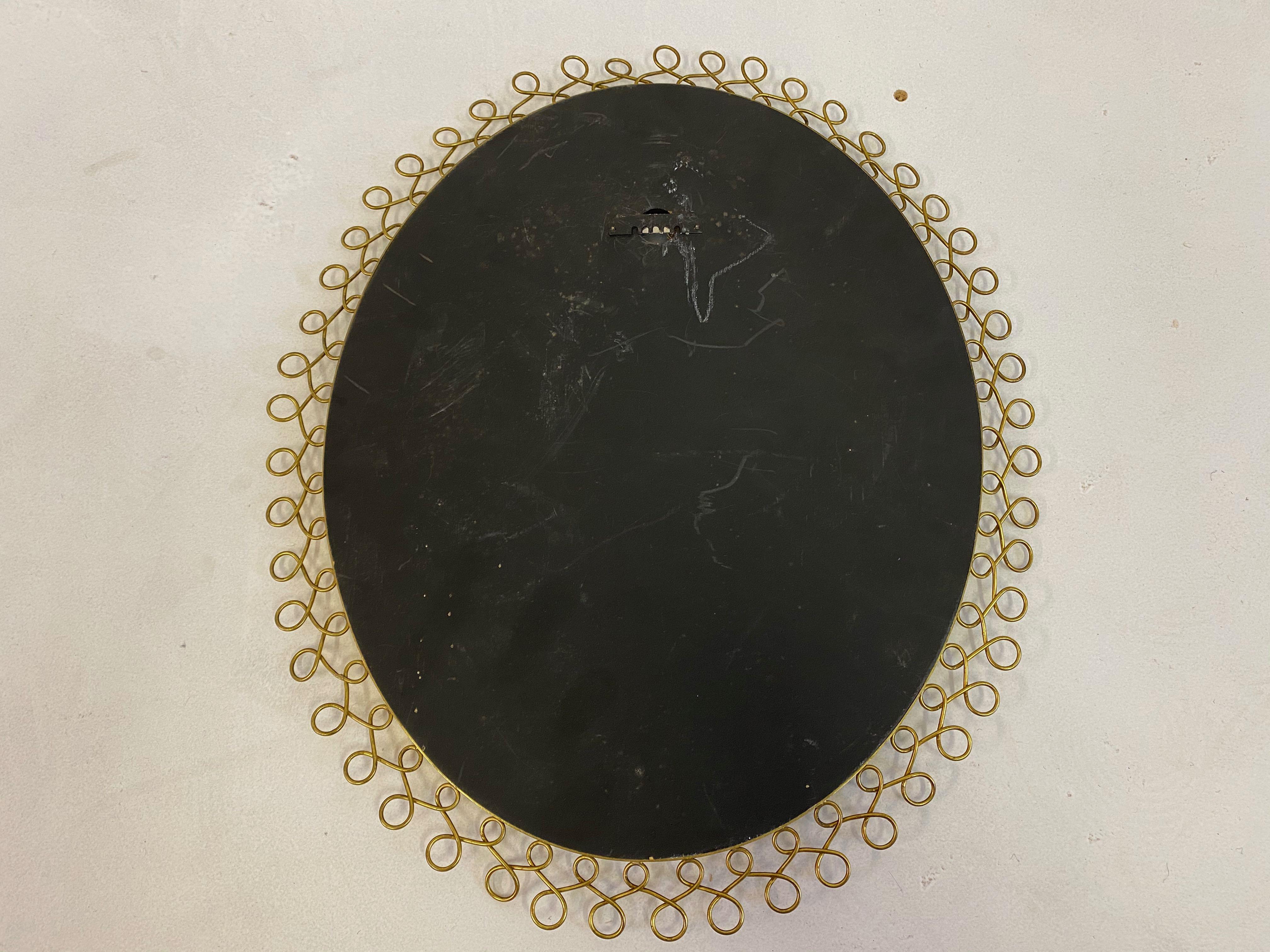 1950s Swedish Patinated Brass Mirror with Twisted Wire Decoration 3