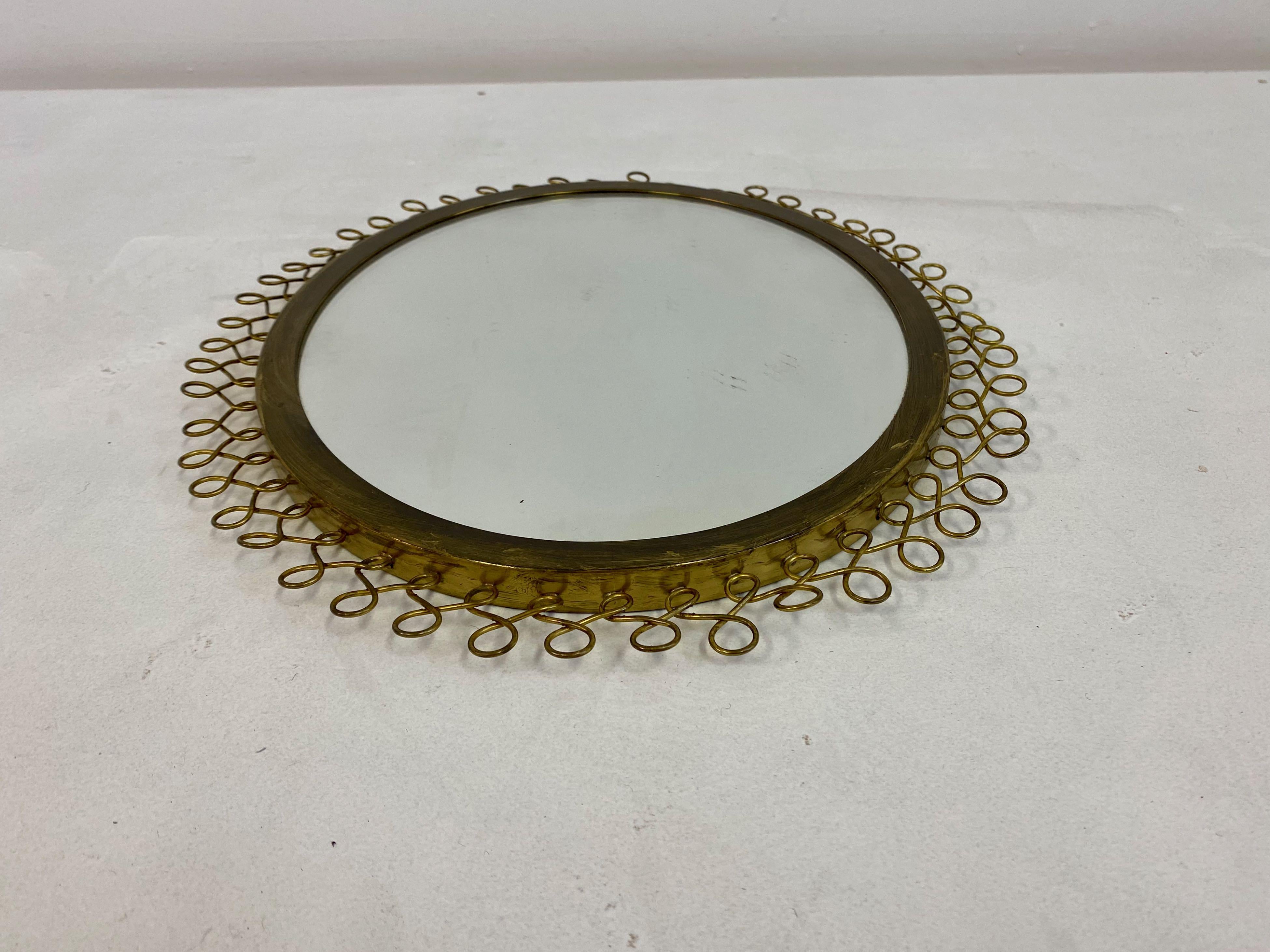 1950s Swedish Patinated Brass Mirror with Twisted Wire Decoration 4