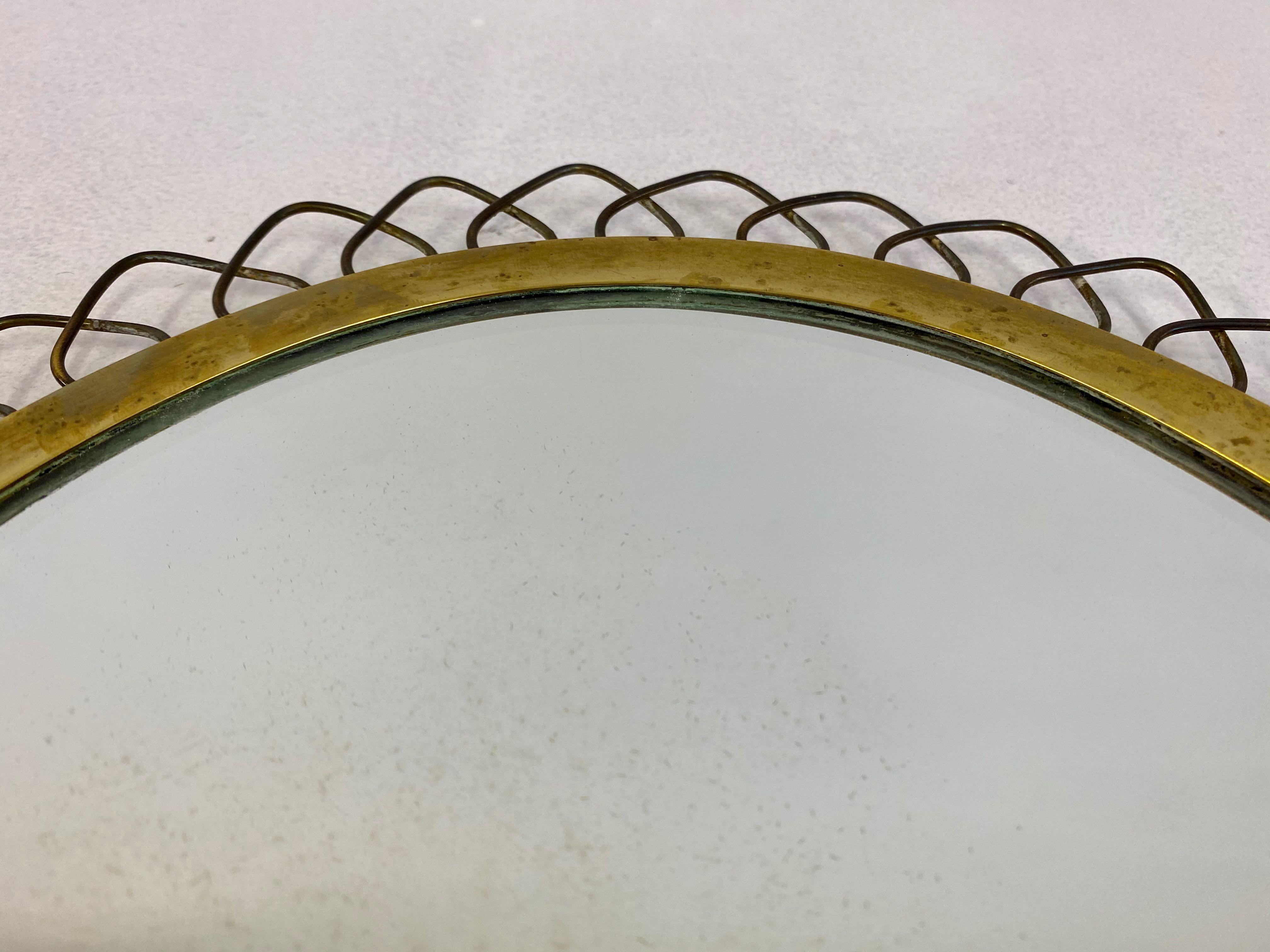 1950s Swedish Patinated Brass Mirror with Wire Decoration 5