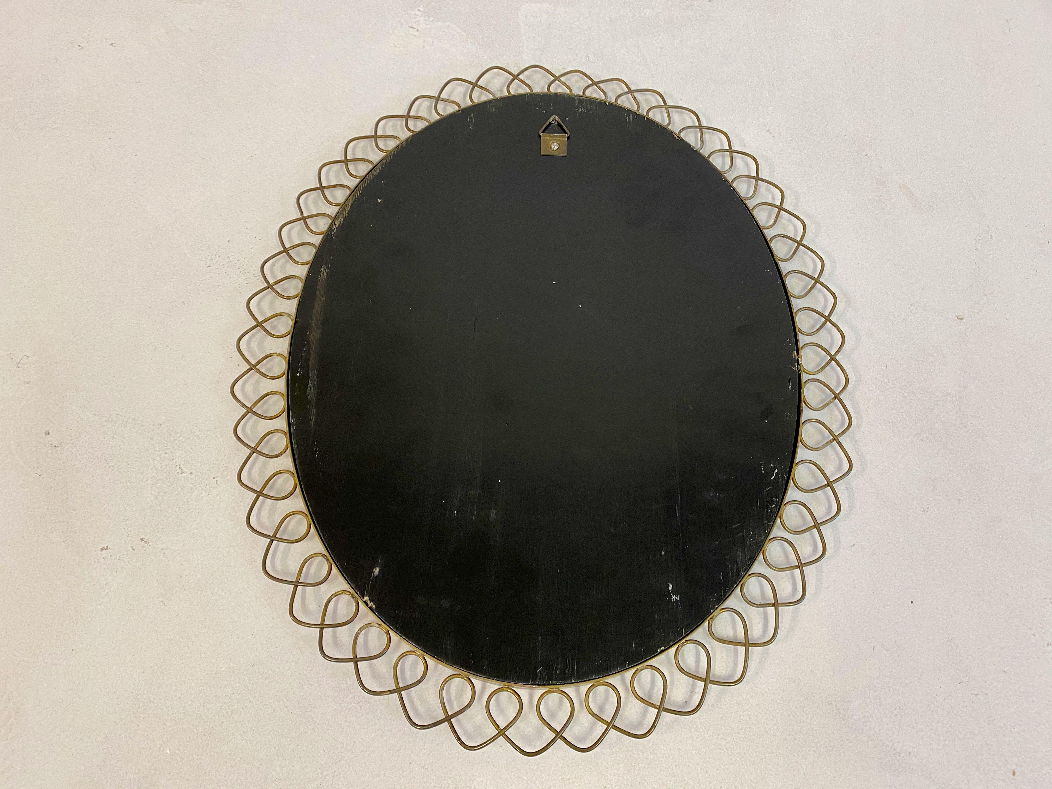 1950s Swedish Patinated Brass Mirror with Wire Decoration 6