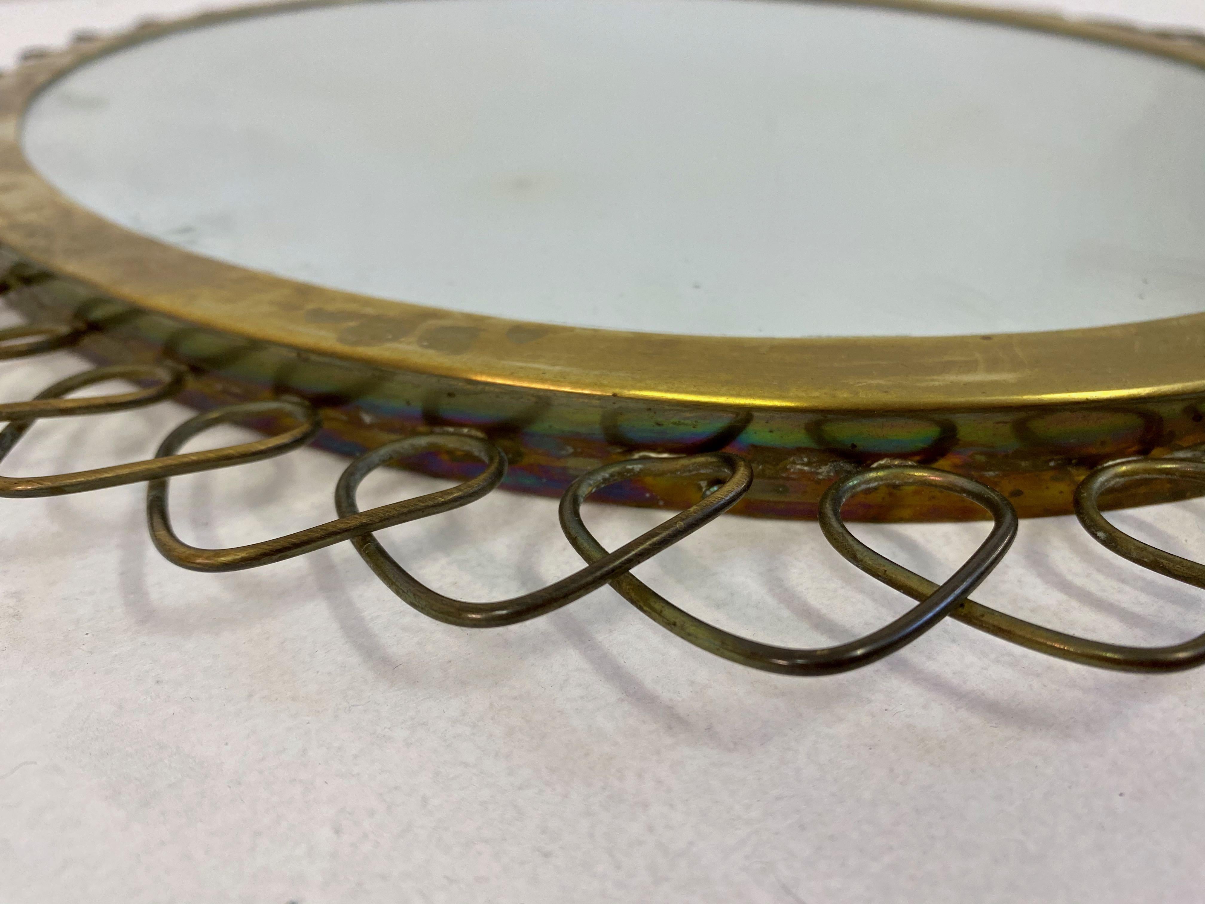 1950s Swedish Patinated Brass Mirror with Wire Decoration 2