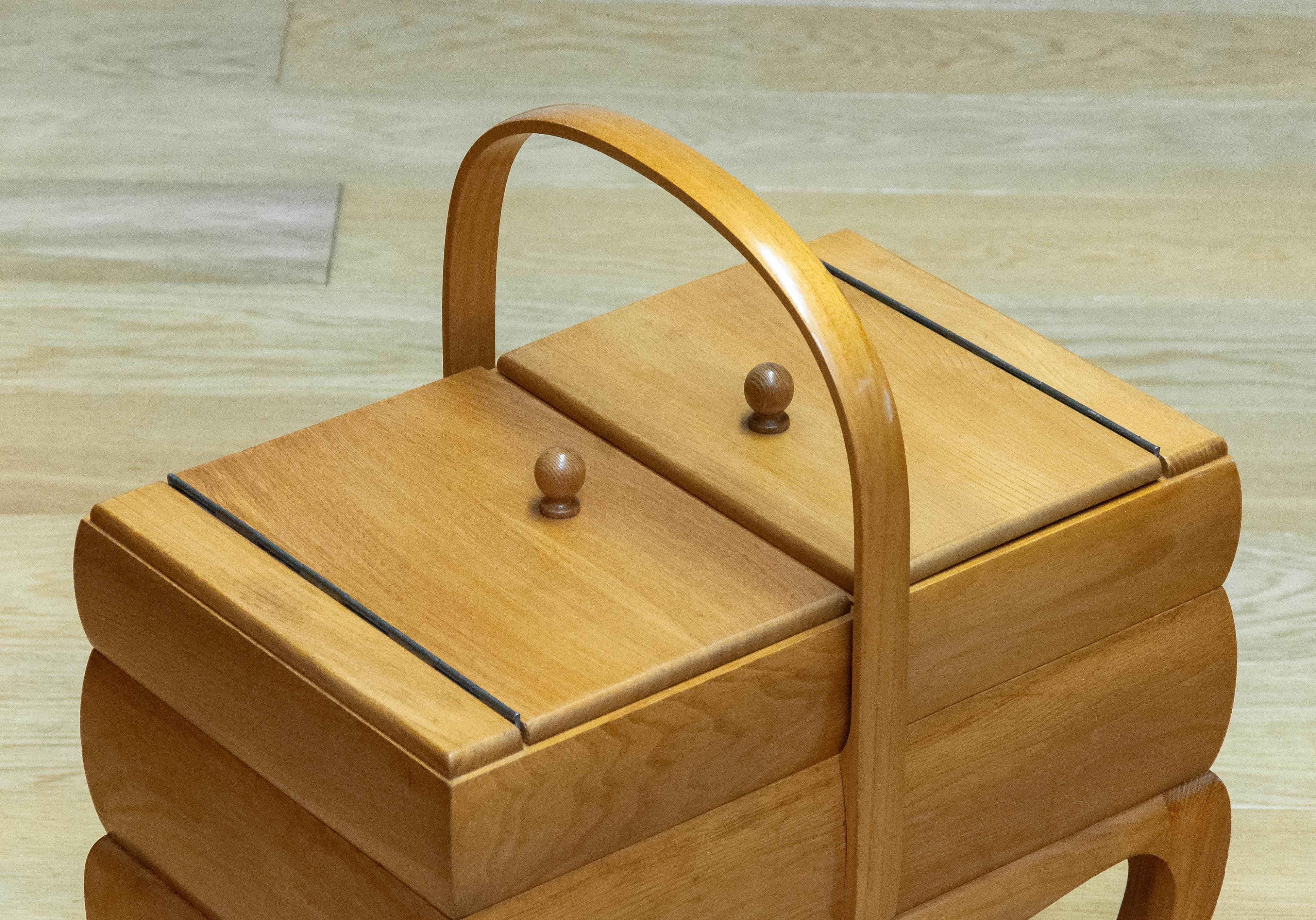 1950s Swedish Sewing Box / Basket Made Of Solid Elm For Sale 1