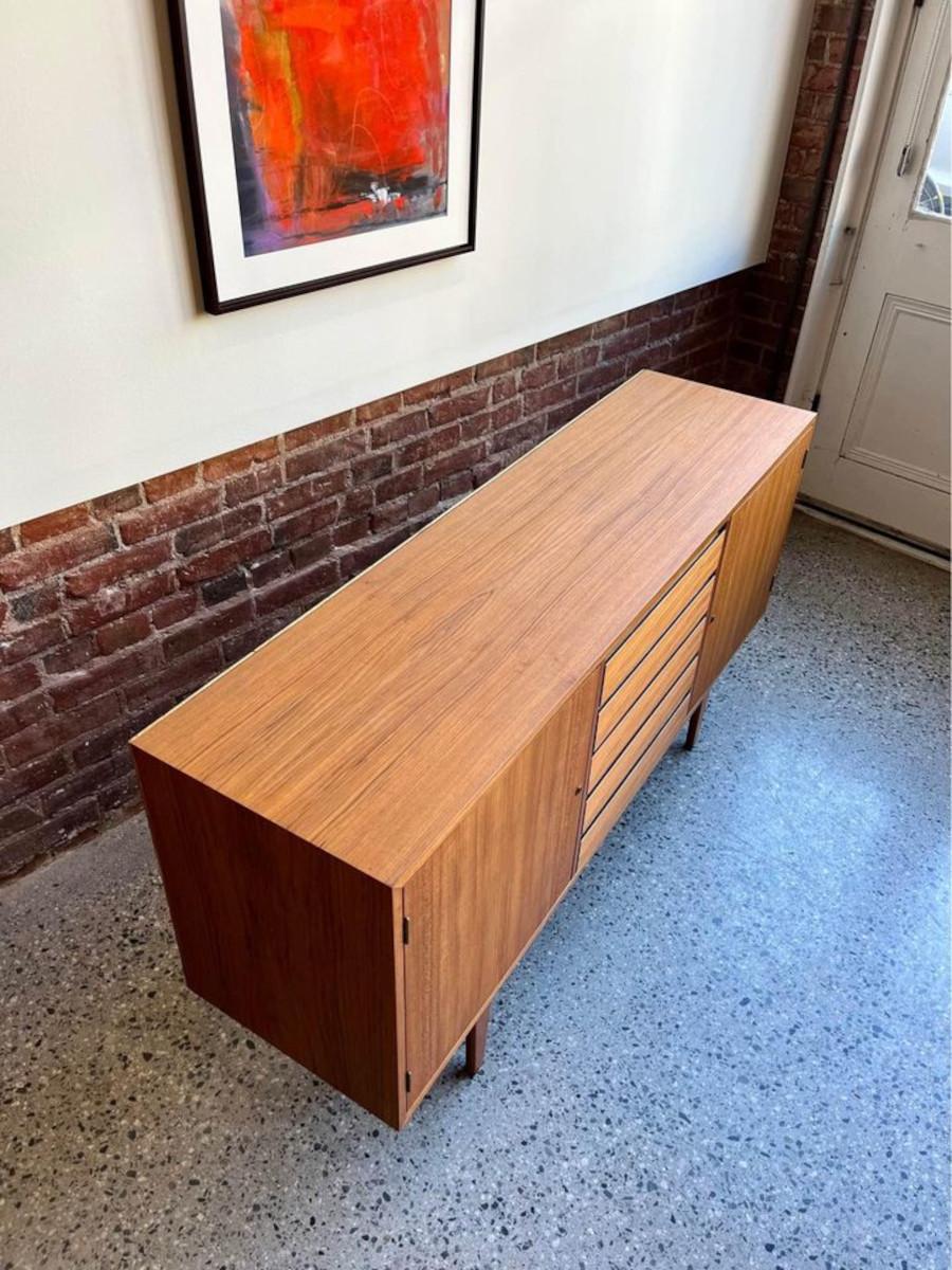 1950s Swedish Teak and Beech Credenza In Excellent Condition For Sale In Victoria, BC