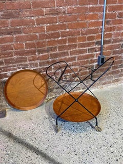 1950s Swedish Teak and Iron Folding Serving Cart