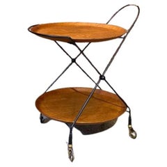 1950s Swedish Teak and Iron Folding Serving Cart