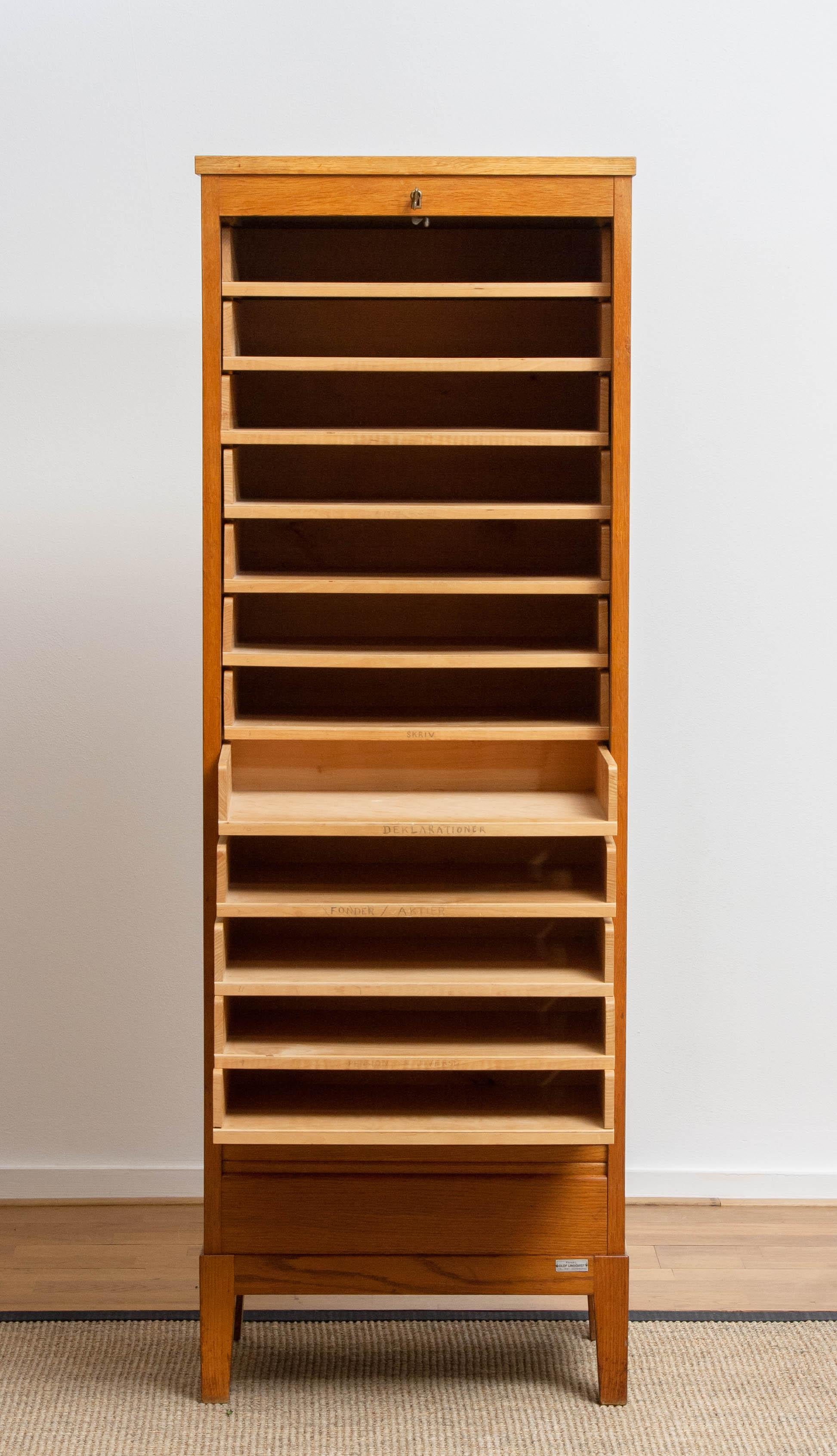 1950s, Swedish Up Right Oak Tambour Files / Archive Cabinet by Olof Lundqvist 4