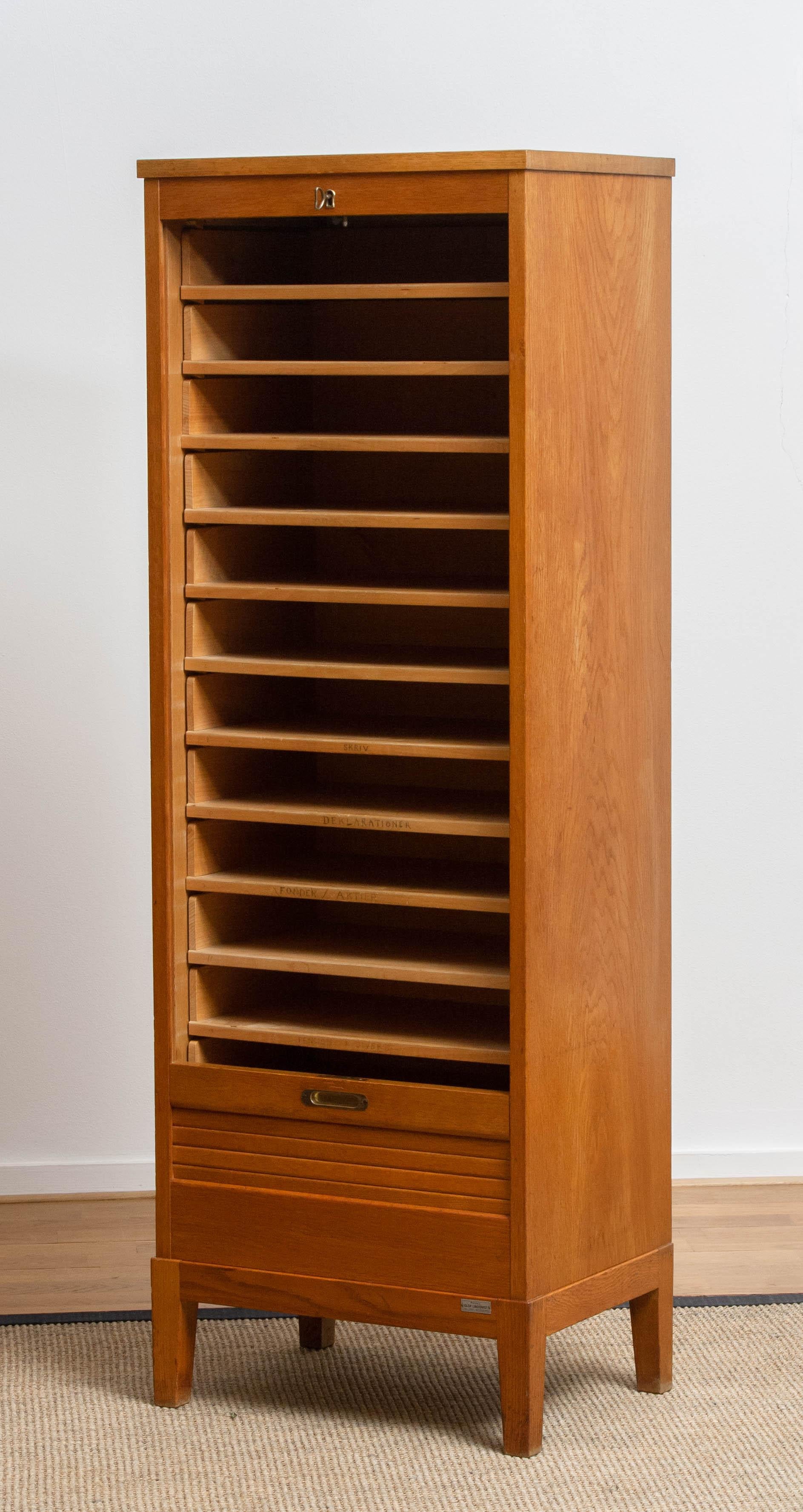 1950s, Swedish Up Right Oak Tambour Files / Archive Cabinet by Olof Lundqvist 7