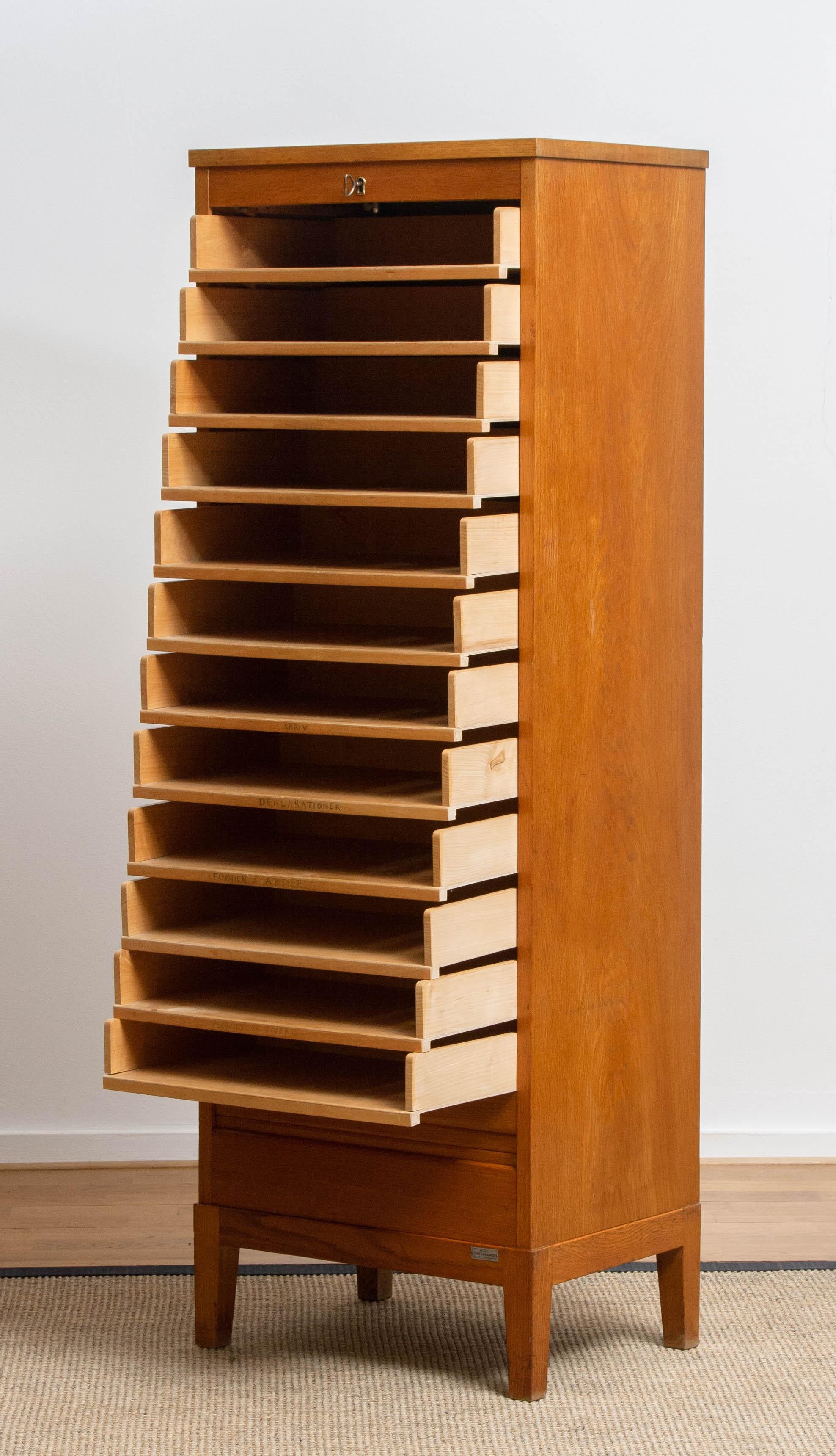 Industrial 1950s, Swedish Up Right Oak Tambour Files / Archive Cabinet by Olof Lundqvist