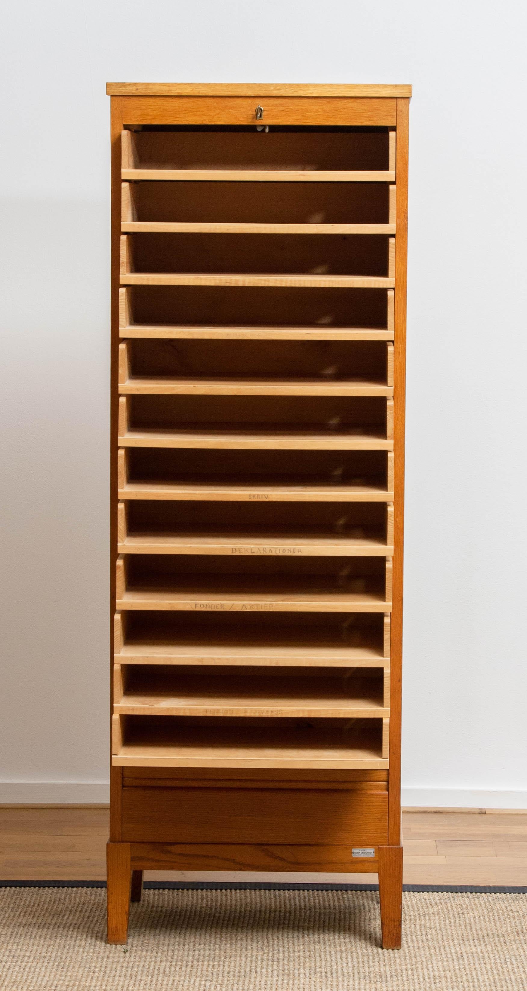 1950s, Swedish Up Right Oak Tambour Files / Archive Cabinet by Olof Lundqvist 3