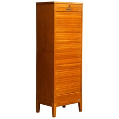1950s, Swedish Up Right Oak Tambour Files / Archive Cabinet by Olof Lundqvist