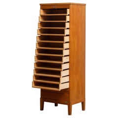 1950s, Swedish Up Right Oak Tambour Files / Archive Cabinet by Olof Lundqvist